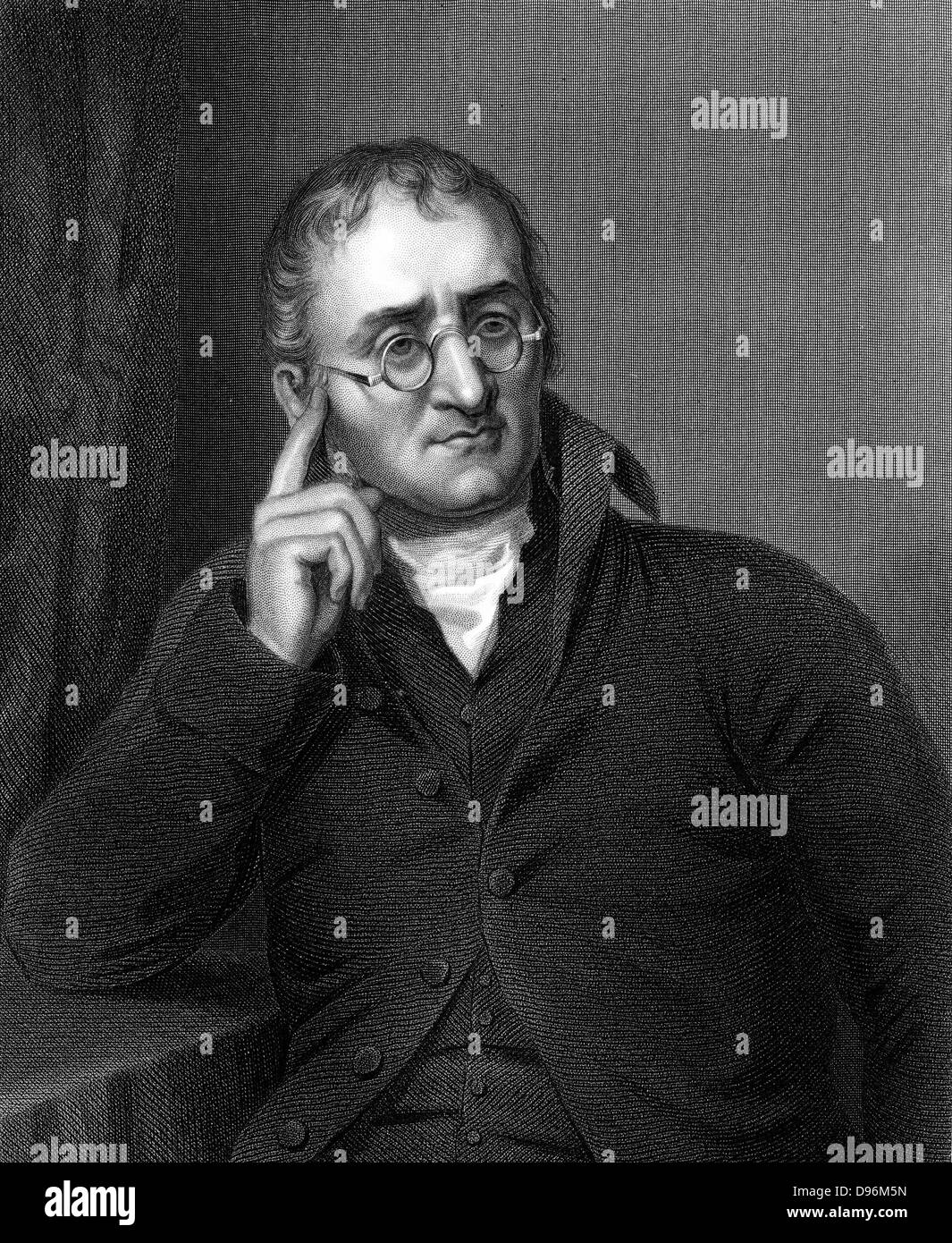 John Dalton (1766-1844) químico inglés. En 1794 describió ceguera al color (daltonismo) de que tanto él como su hermano ha sufrido. Foto de stock