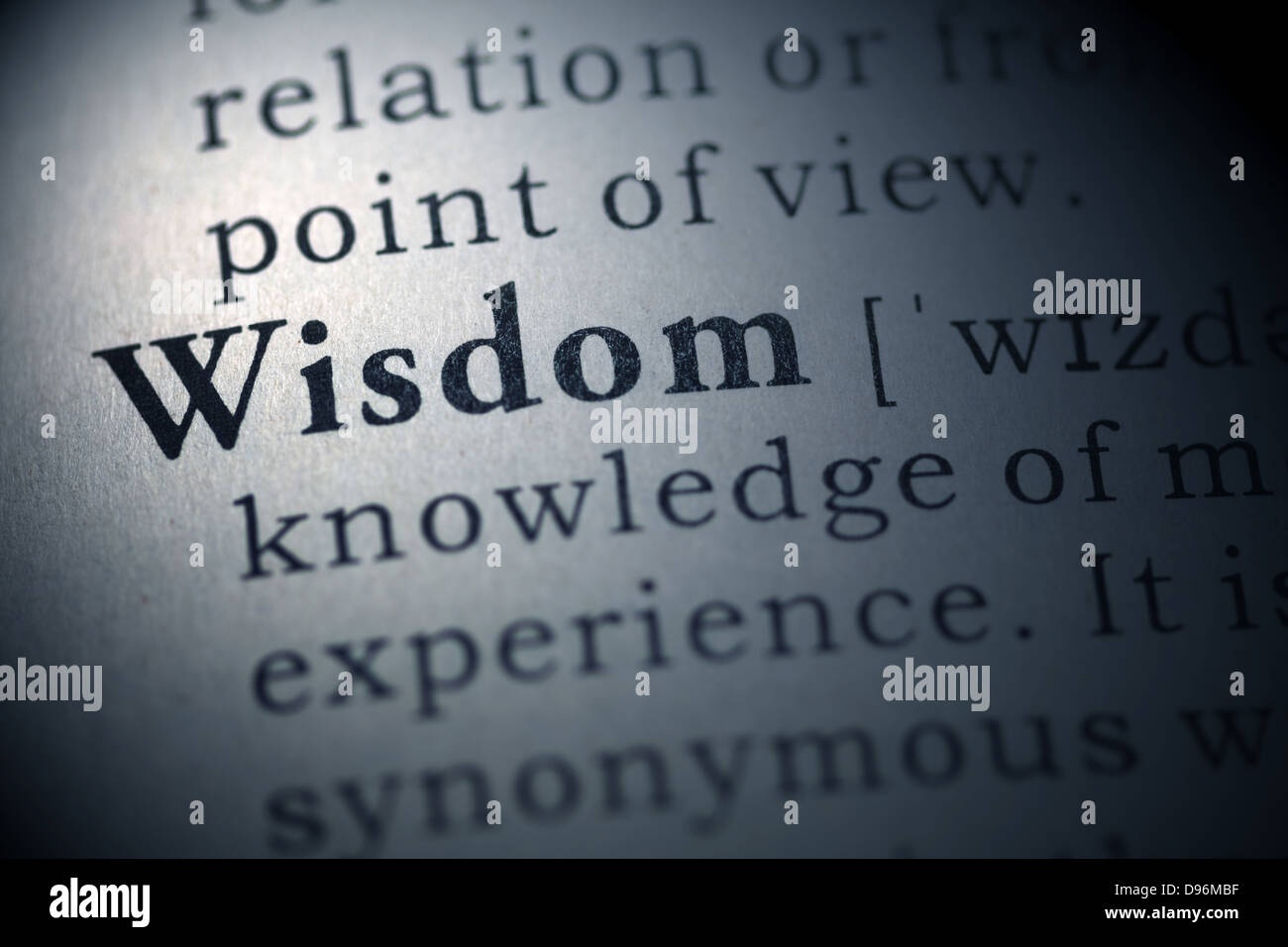 Definición de diccionario de la palabra de sabiduría. Foto de stock