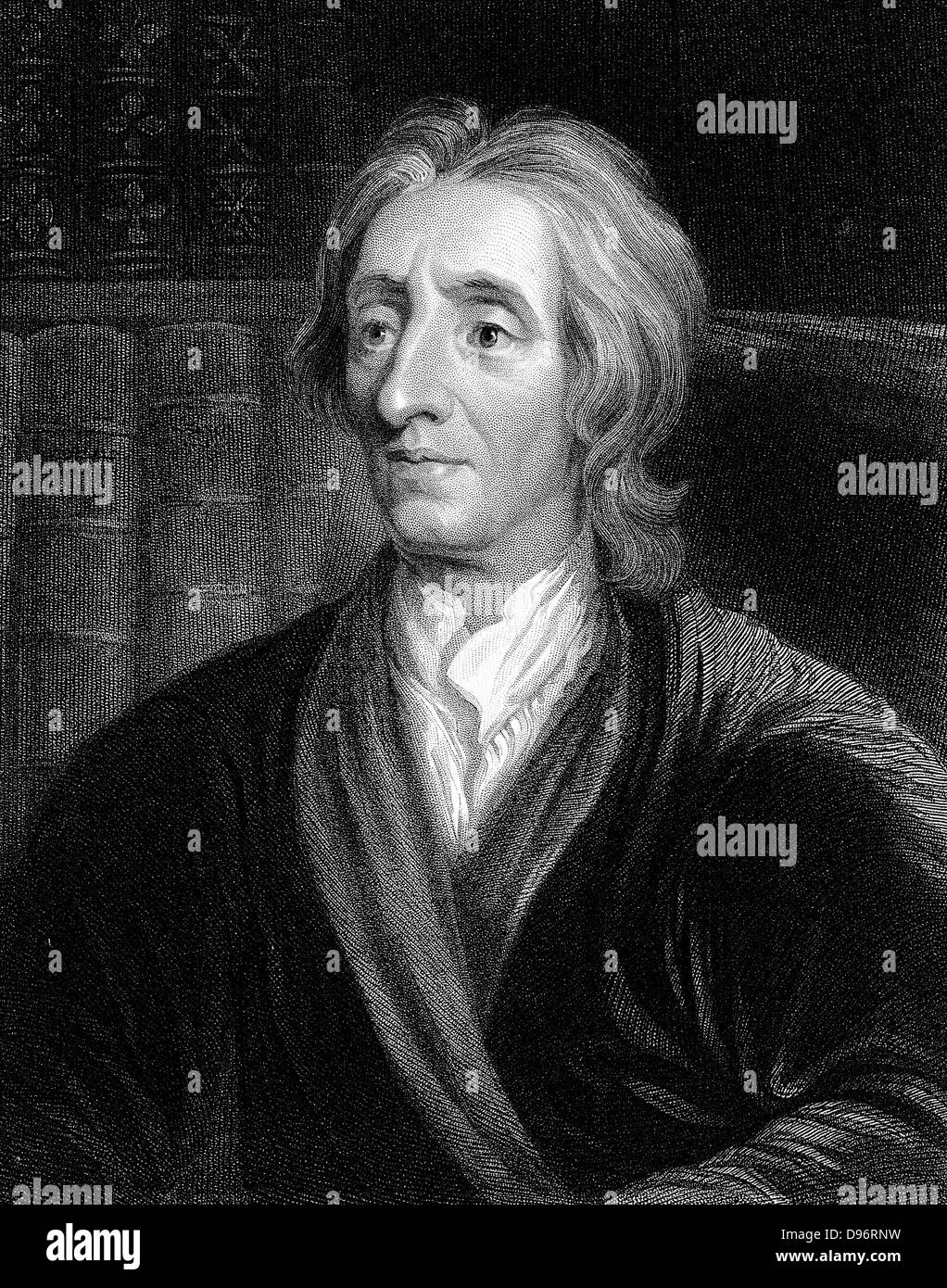 John Locke (1632-1704) filósofo inglés. Retrato grabado por Kneller. Foto de stock