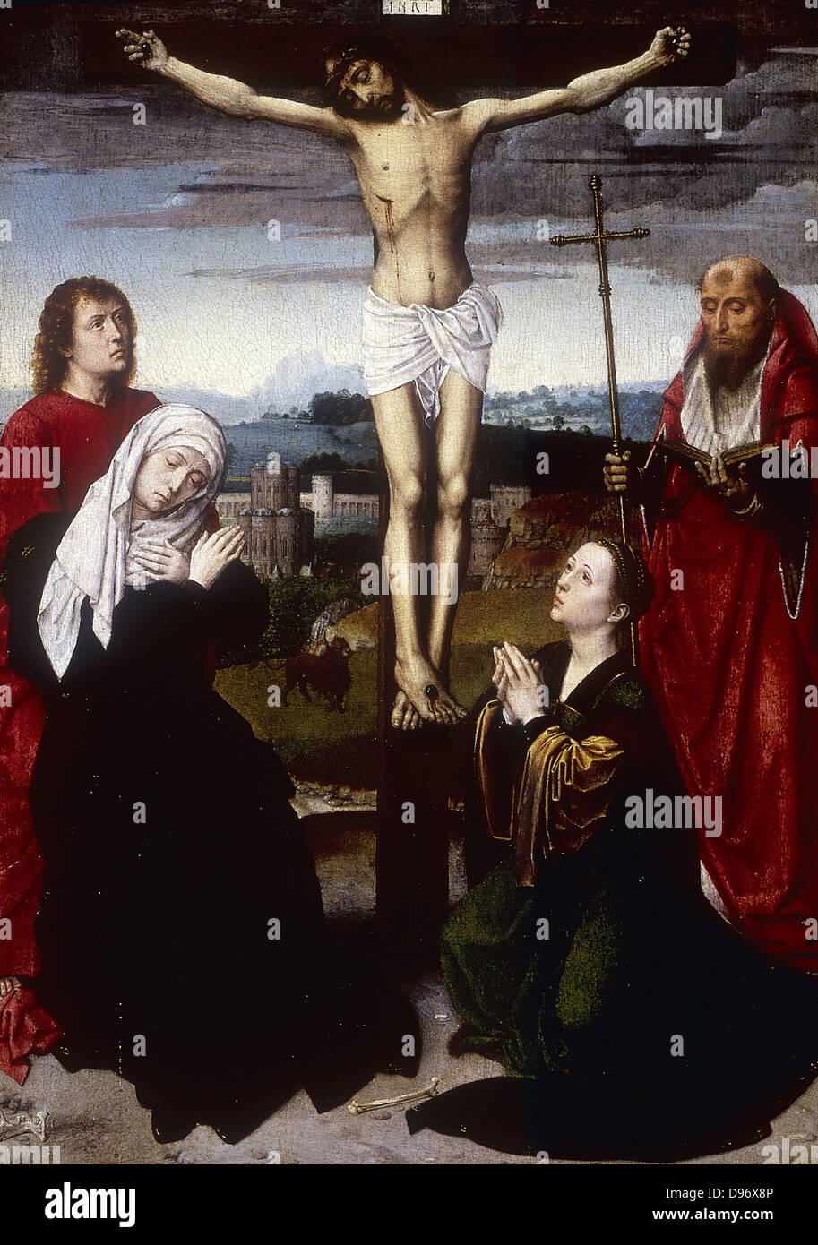 La crucifixión. Gerard David (1483-1523), pintor flamenco activo. Foto de stock