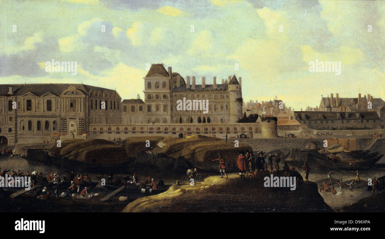 Vista del Palacio del Louvre, París. Reinier Zeeman (c1623-c1668) Pintor y grabador holandés. Óleo sobre lienzo. Foto de stock