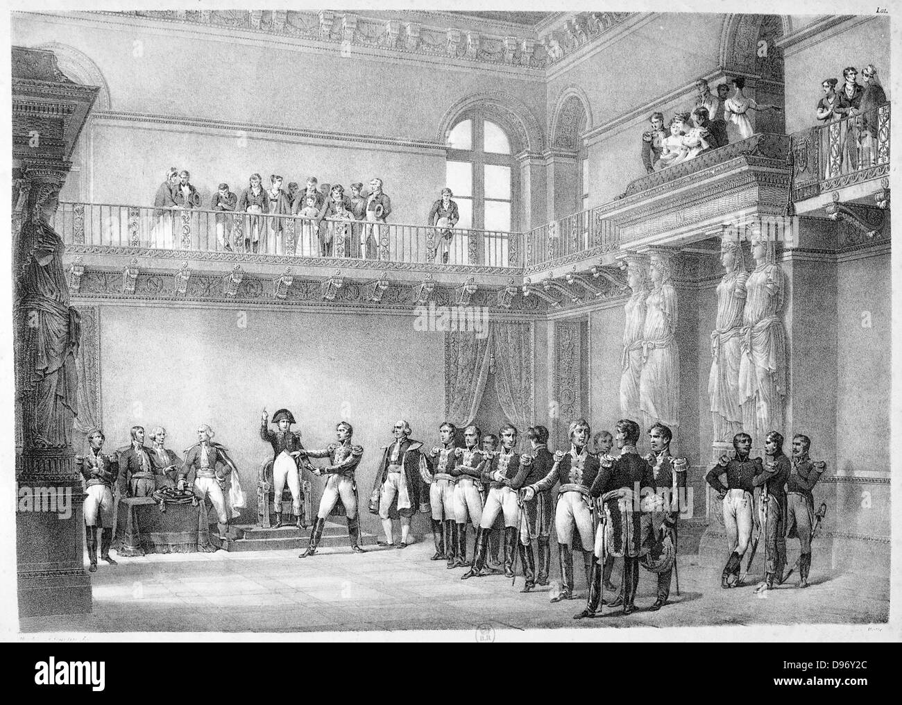 Mariscales de Francia que presten un juramento de lealtad a Napoleón I. grabado. Foto de stock