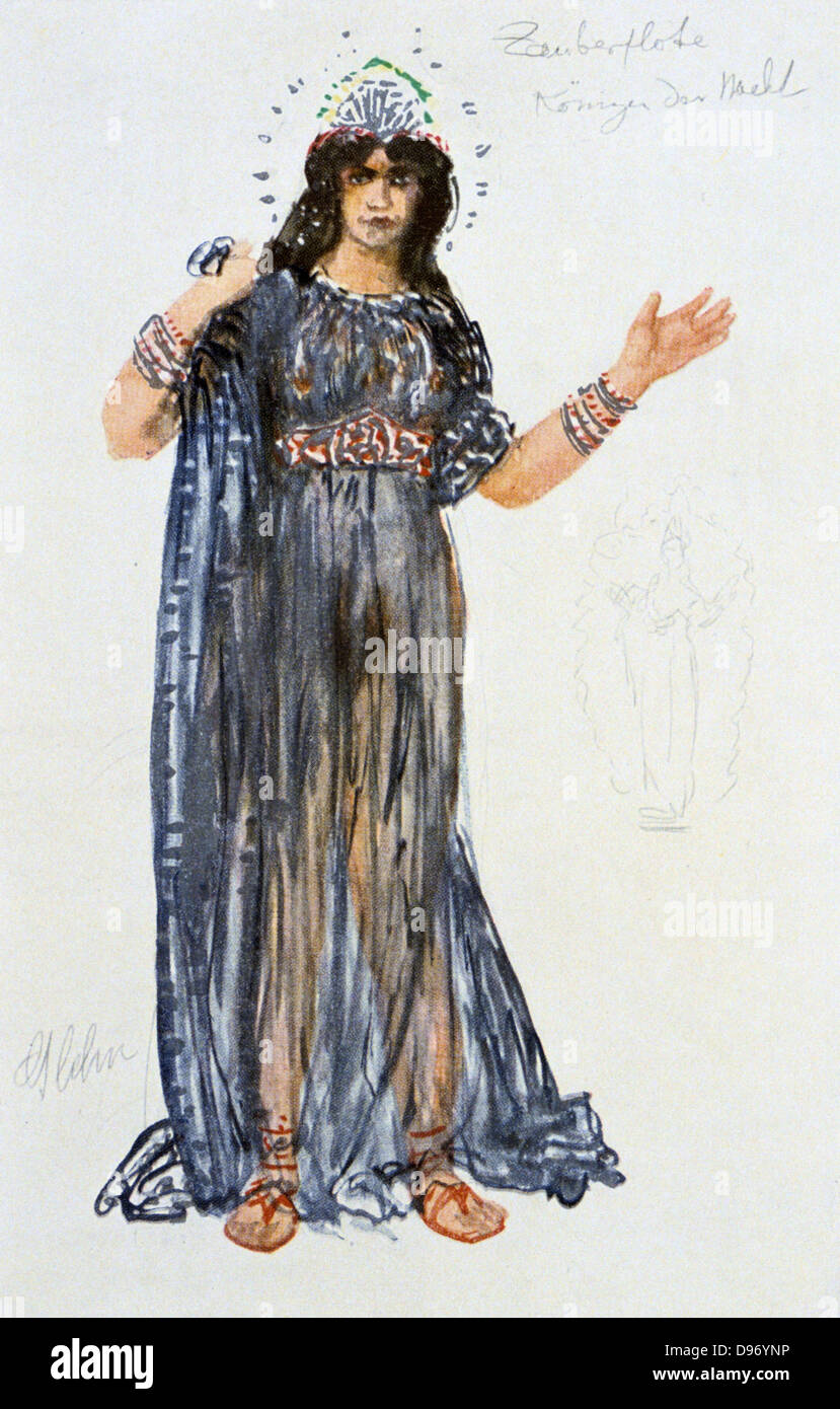Diseño de Vestuario para la Reina de la noche, 1913. "La Flauta Mágica"  ('Die Zauberflote"), la ópera de Wolfgang Amadeus Mozart (1756-1791), con  libreto de Emanuel Schikaneder (1751-1812) fue producida por primera