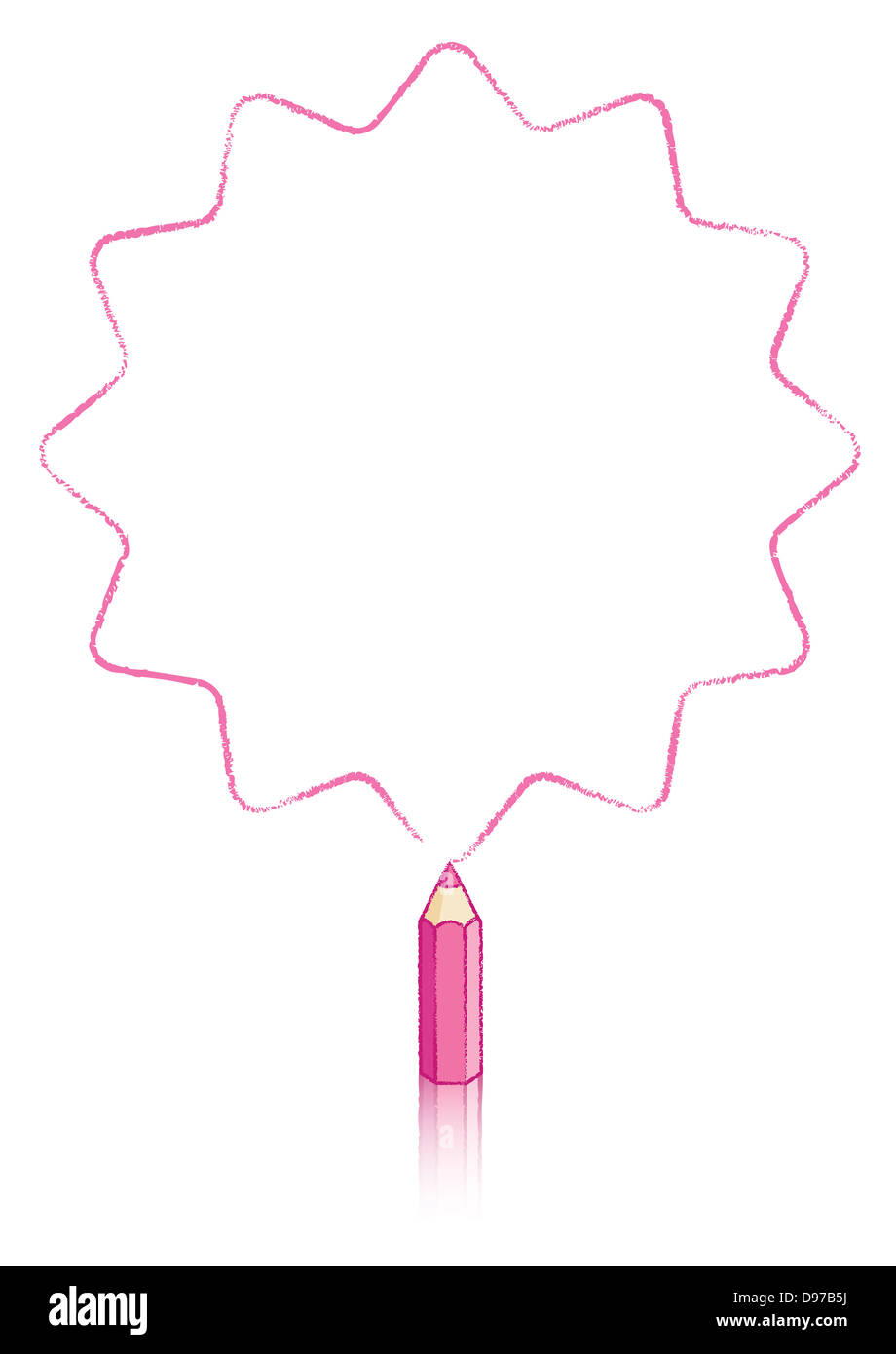 Vacíe doce round pointed fat estrella dibujada por el panel de mensaje pequeño colorante rosa lápiz con una reflexión Foto de stock