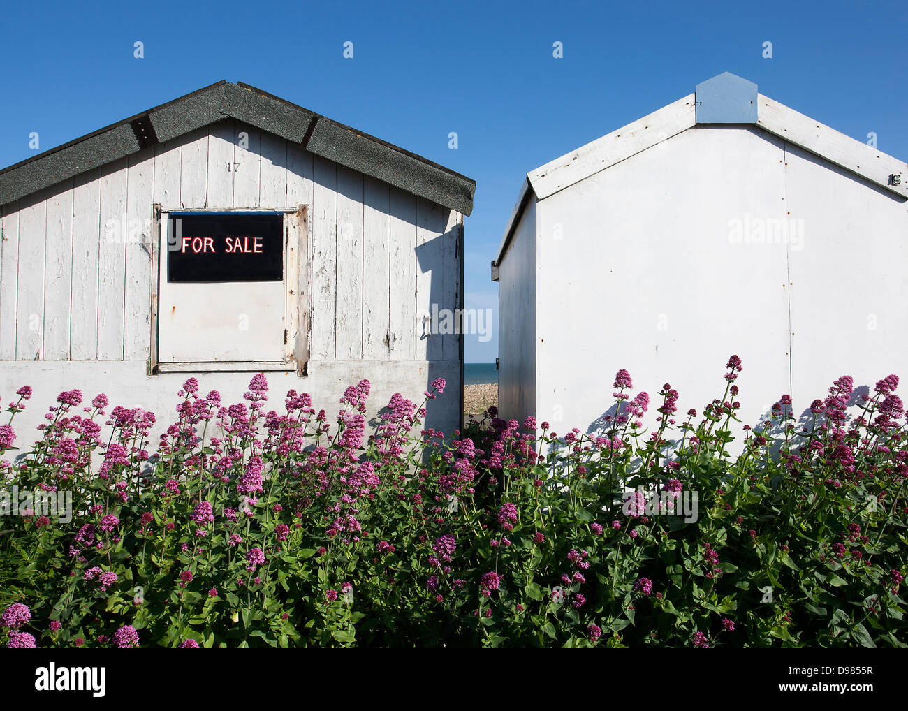 Cabañas de playa en Worthing West Sussex, UK Foto de stock