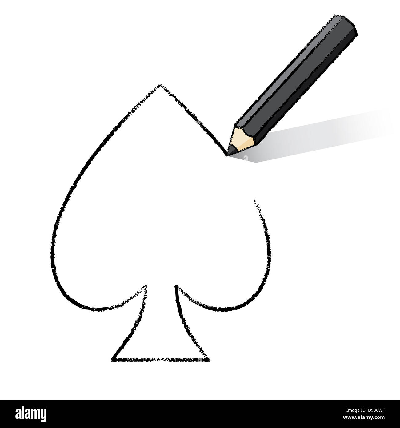 Lápiz negro una sombra dibujo as de picas tocando el icono de la tarjeta  Fotografía de stock - Alamy