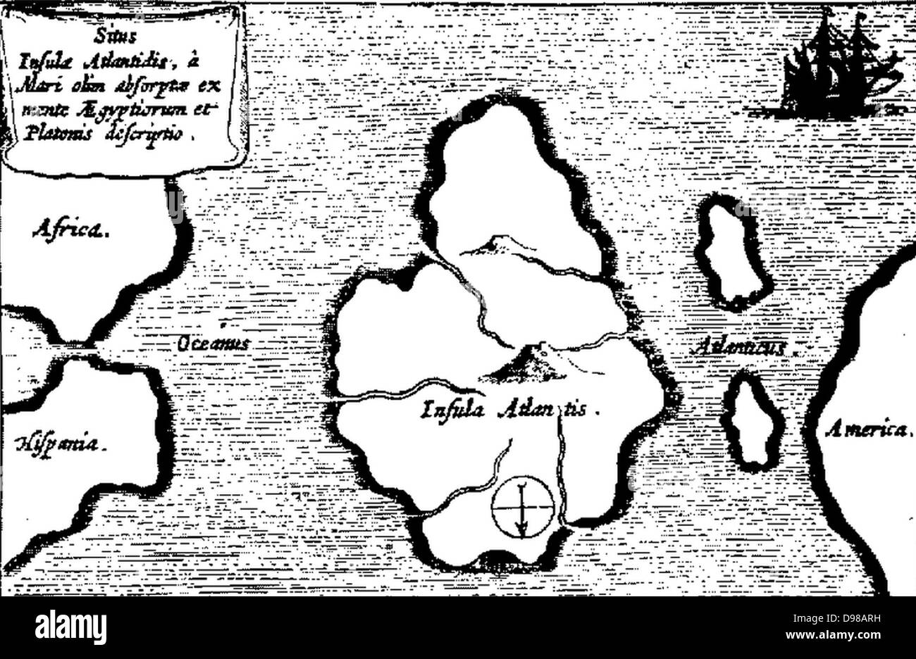 Mapa de Atlantis de Mundus Subterraneus por Athanasius Kircher, Amsterdam 1665 Foto de stock