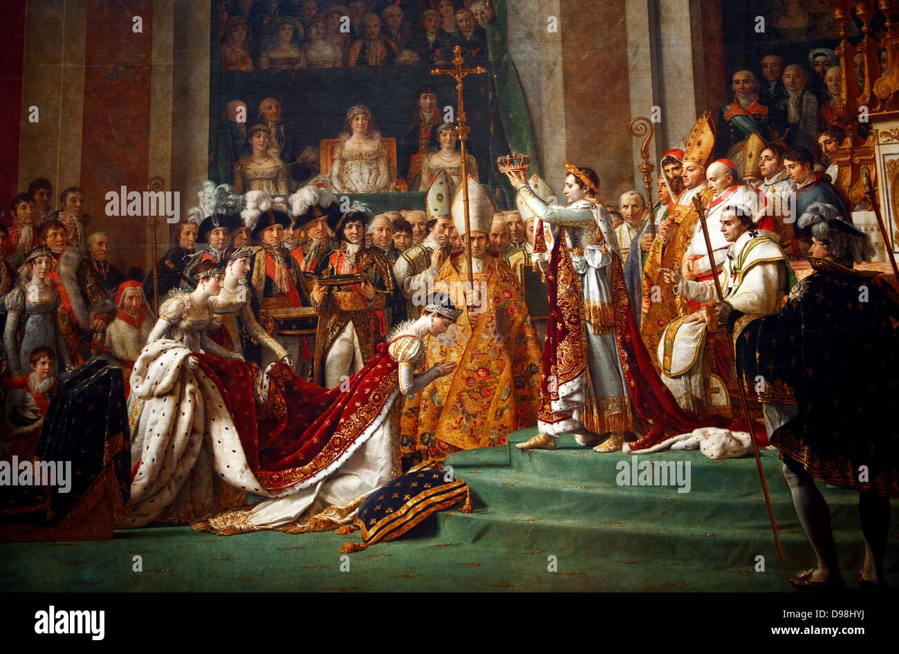 La coronación de Napoleón" la pintura terminada en 1807 por Jacques-Louis  David, el pintor oficial de Napoleón. La pintura tiene imponentes  dimensiones, ya que es casi 10 metros de ancho por unos