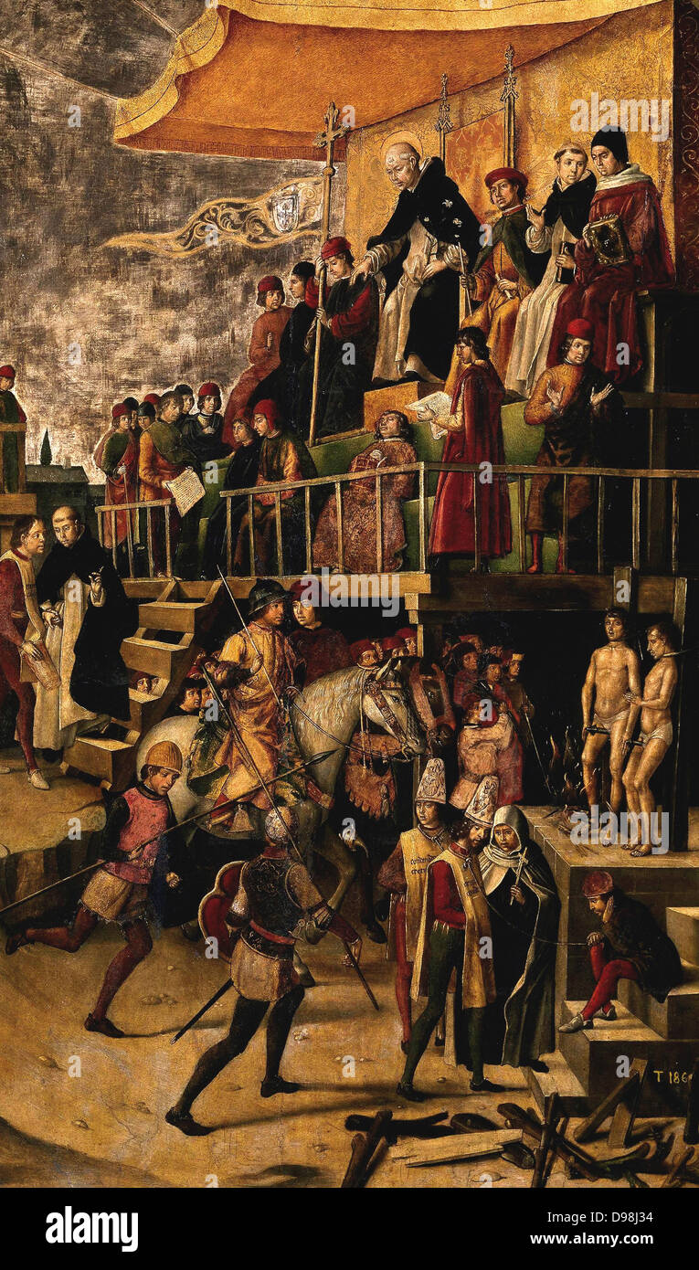 Pedro Berruguete. Santo Domingo presidiendo un Auto-da-fe, pintado  alrededor de 1495. Oleo sobre madera. Pedro Berruguete (c. 1450 - 1504) fue  un pintor español Fotografía de stock - Alamy