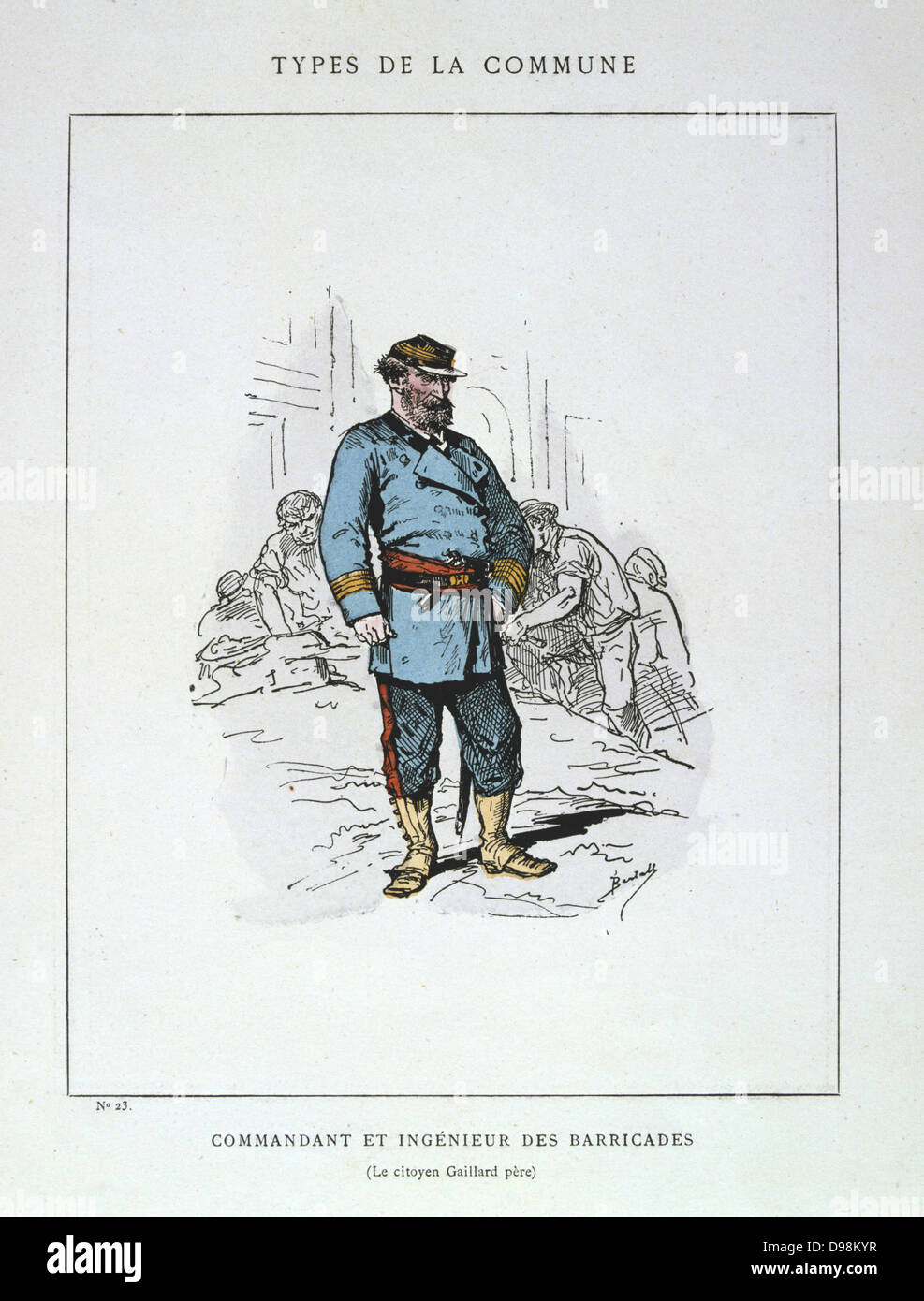 Comuna de París el 26 de marzo-28 de mayo de 1871. Comuna tipos: Comandante e ingeniero de barricadas (Ciudadano Gaillard pere). Foto de stock