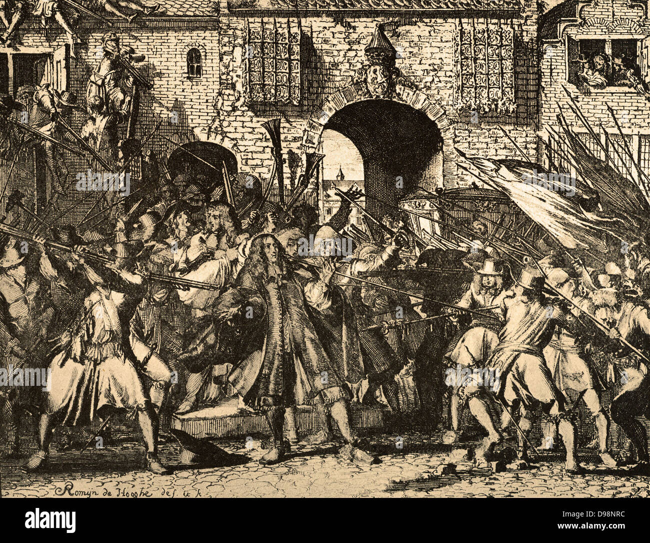 El asesinato de los hermanos Johan de Witt y Cornelis, en La Haya el 20 de agosto de 1672. Foto de stock
