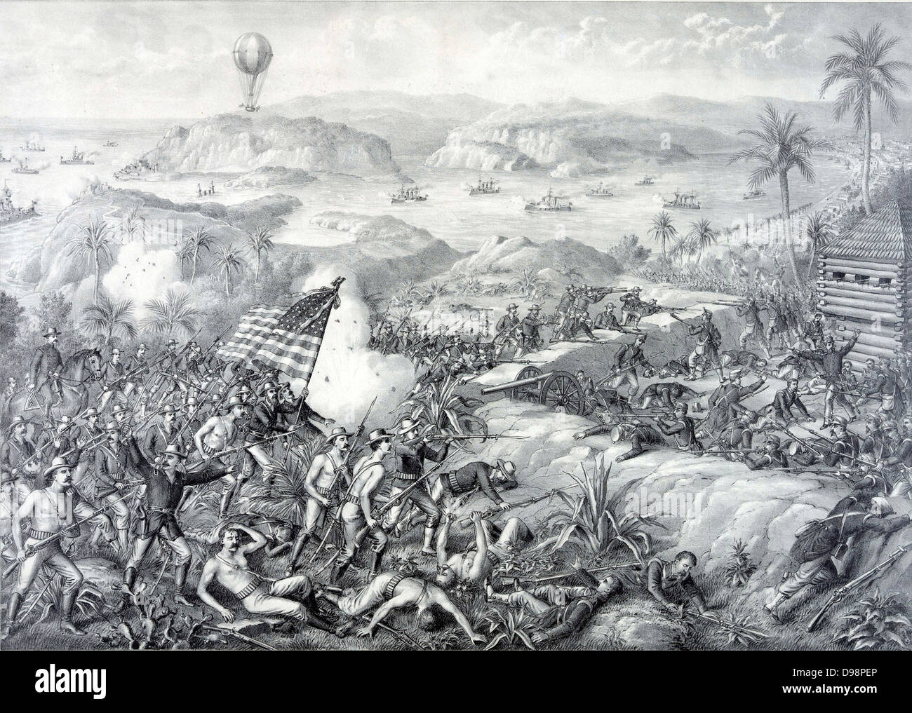 https://c8.alamy.com/compes/d98pep/spanish-cuban-guerra-americana-1898-captura-de-la-espanola-de-el-caney-el-paso-y-las-fortificaciones-de-santiago-de-cuba-por-las-fuerzas-de-ee-uu-el-1-de-julio-de-1898-la-batalla-naval-en-la-bahia-que-tuvo-lugar-el-3-de-julio-con-la-destruccion-de-la-flota-espanola-d98pep.jpg