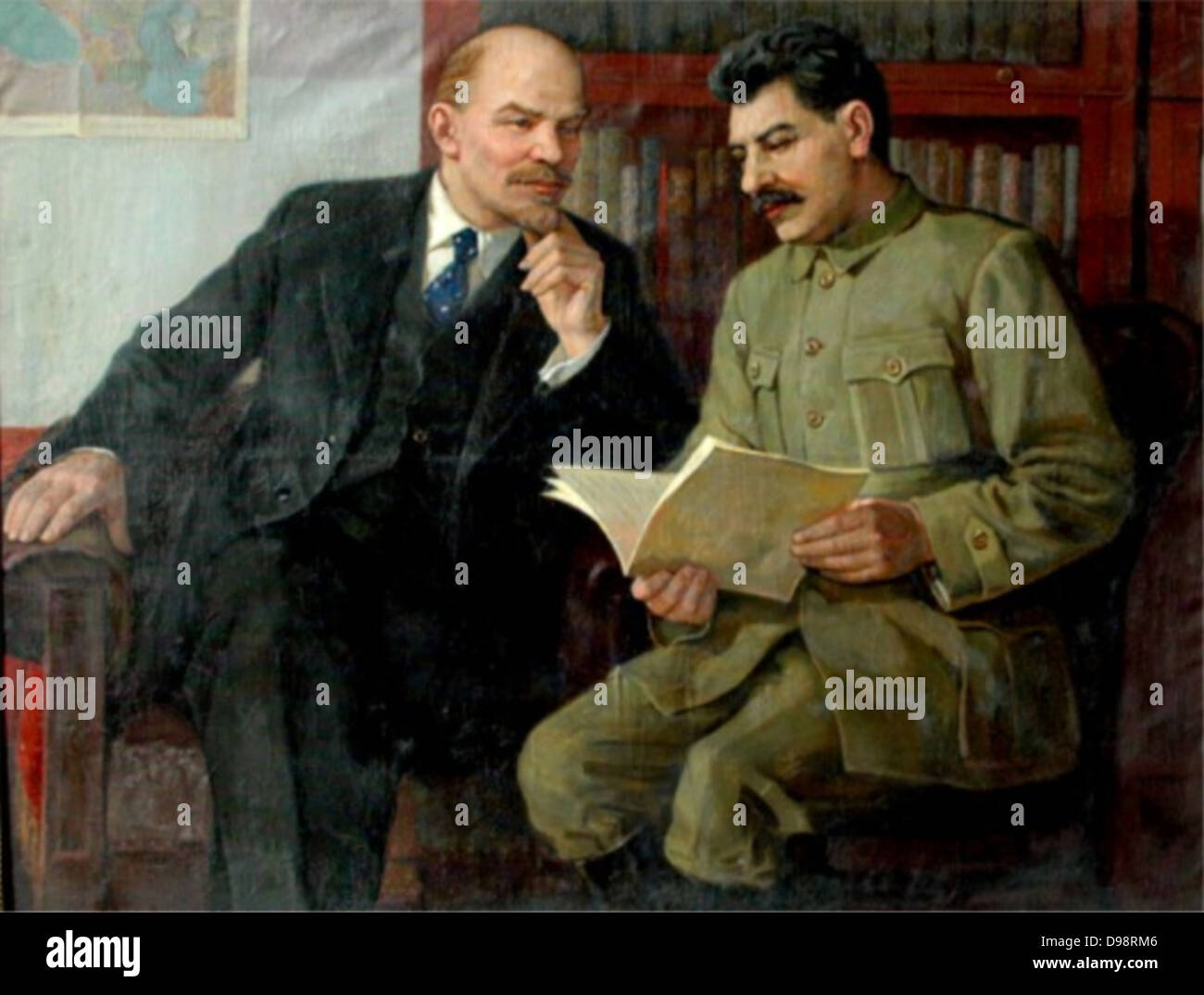 Vladimir Lenin y Joseph Stalin pintado por vasilev 1920-22 Foto de stock