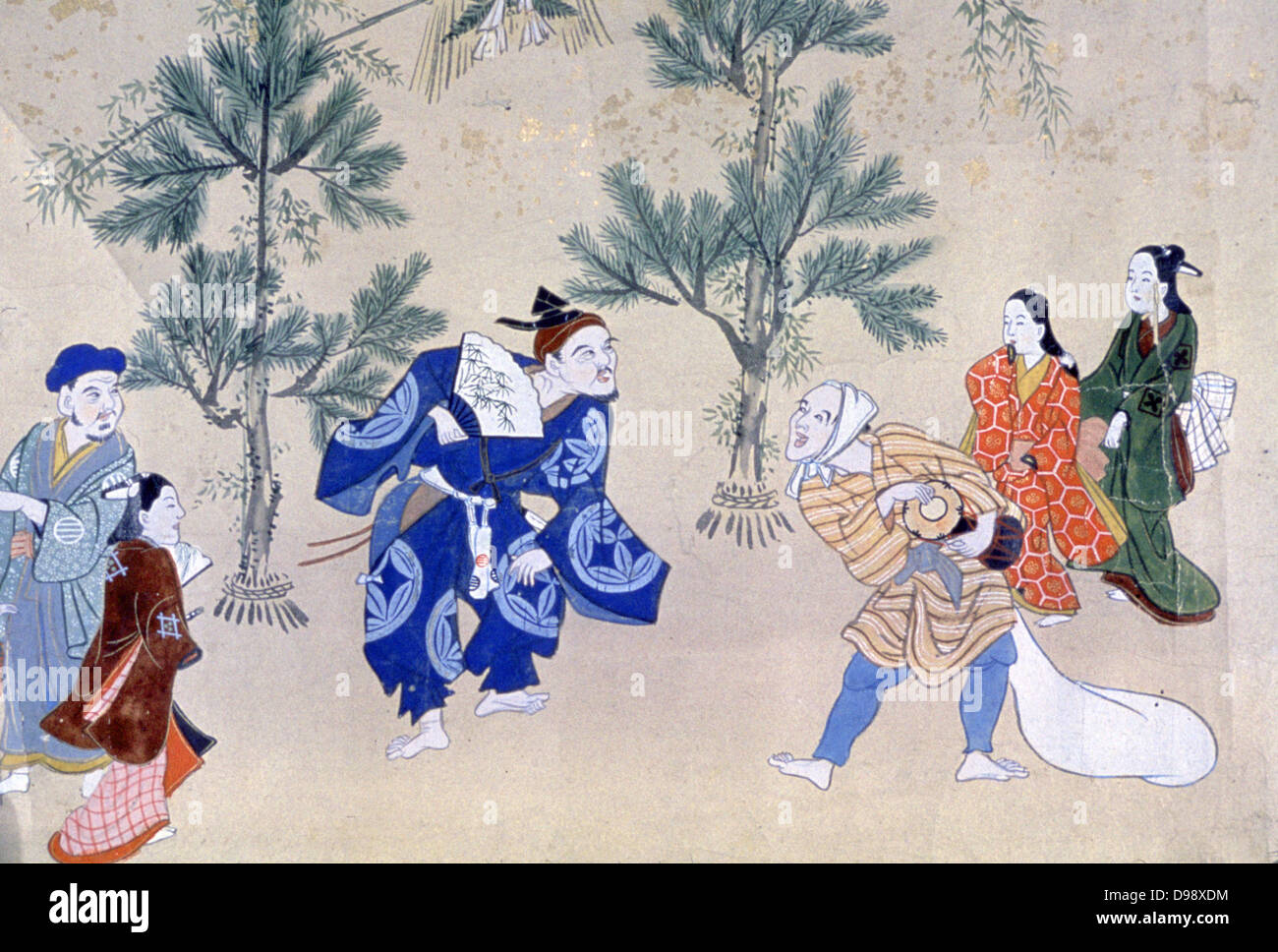 Los acontecimientos en el año del mundo flotante", 1695-1700. Tinta, colores y oro. Hishikawa Moroshige (1684-1704) artista japonés. Foto de stock
