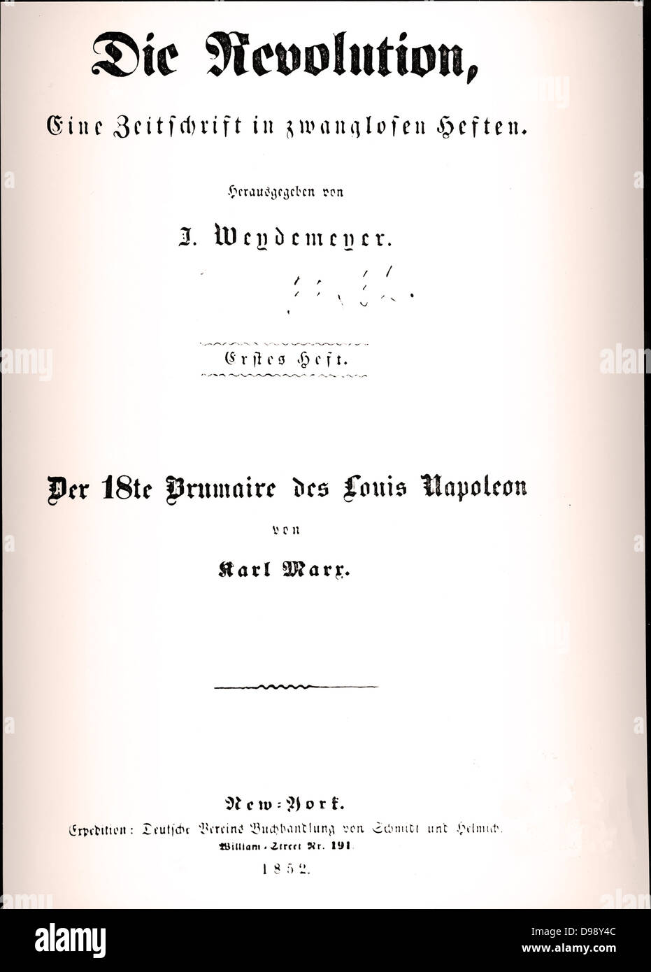 Título de la página del libro de Karl Marx revolución 'Die 1852 Foto de stock