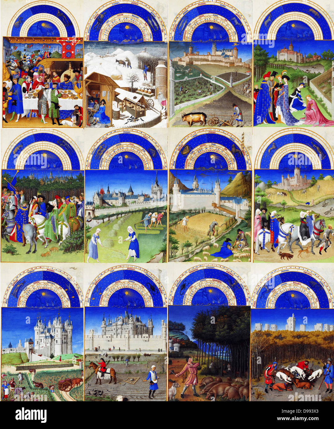 Las labores de los meses "Très Riches Heures 1413-1416, el Duc de Berry. Iluminación en pergamino, Chantilly, Musée Condé Foto de stock