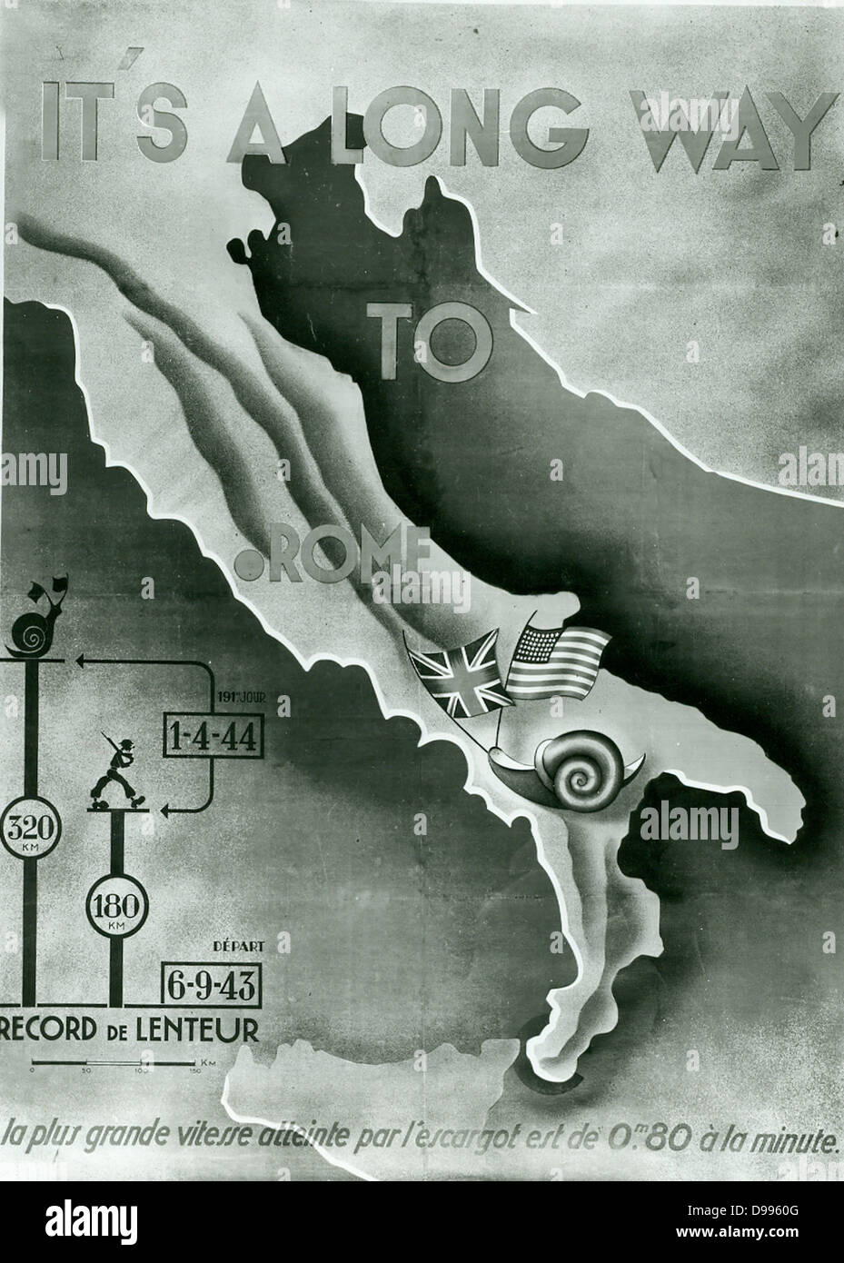 Póster de propaganda representando el avance aliado en Italia 1944 Foto de stock