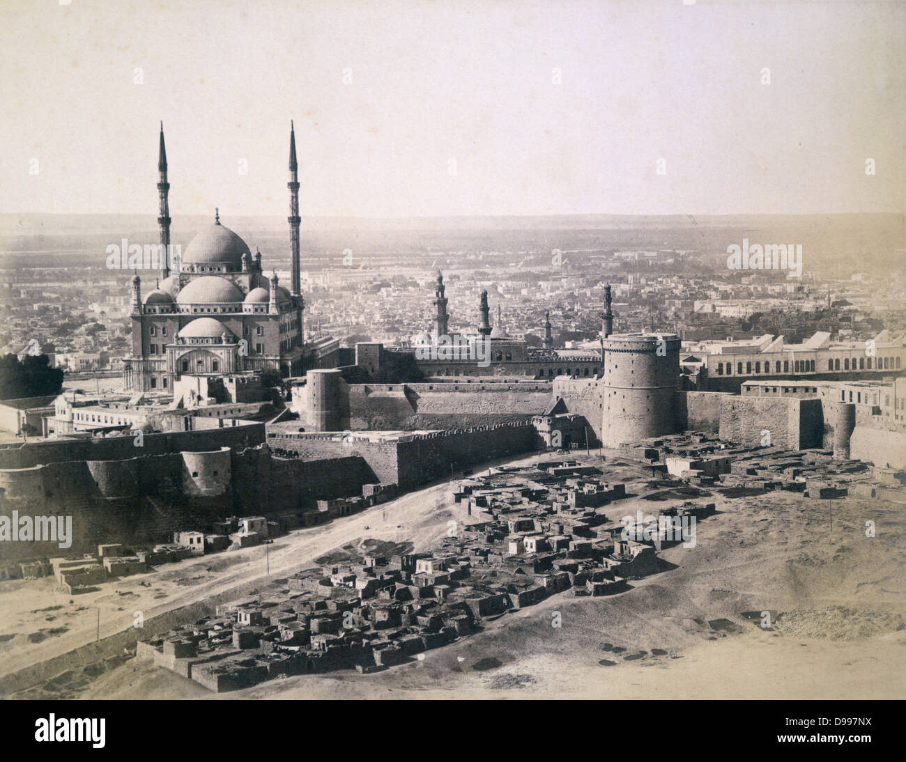 Vista de El Cairo, Egipto, en 1878. Fotografía anónima. Foto de stock