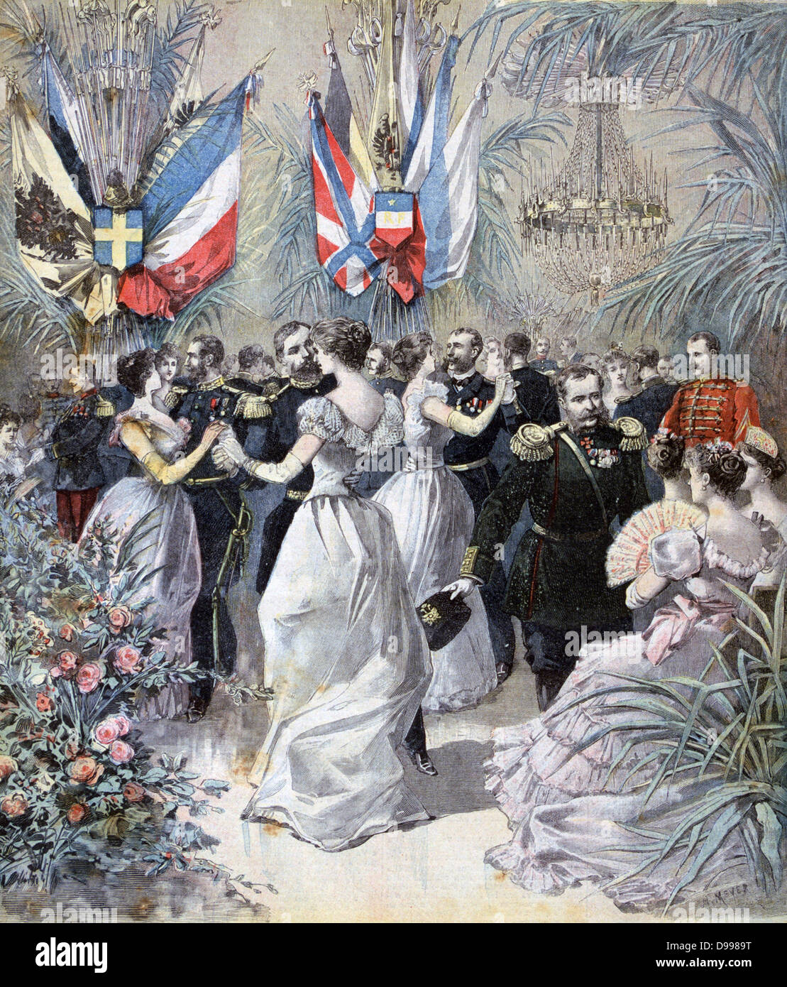 La bola en el Arsenal durante la visita de la flota rusa del Mediterráneo hasta el puerto de la marina francesa de Toulon. Desde "Le Petit Journal", París, 21 de octubre de 1893. Francia, Rusia, amistad, alianza, diplomacia, baile Foto de stock