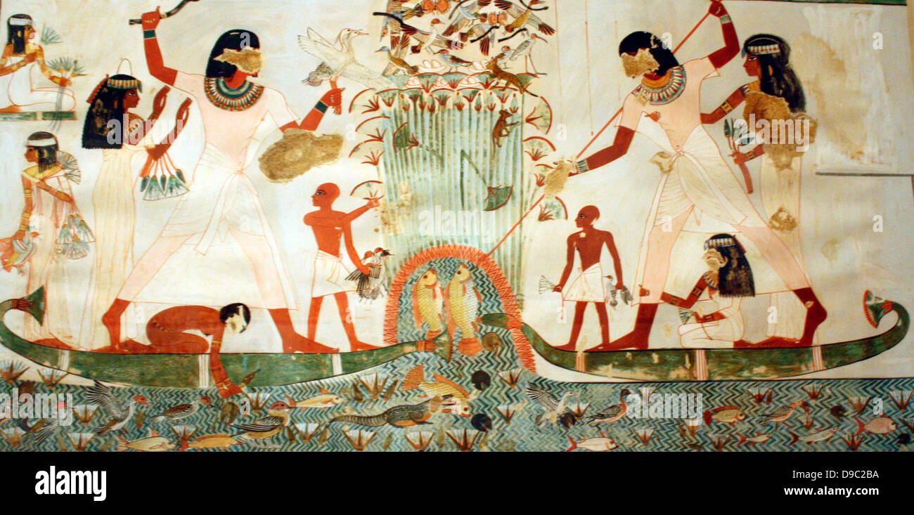 Pinturas de pared egipcias desde el nuevo reino, facsimies de decoración  mural del antiguo Egipto. Son precisas copias de originales escenas, exacto  en línea y color y, con pocas excepciones, en una