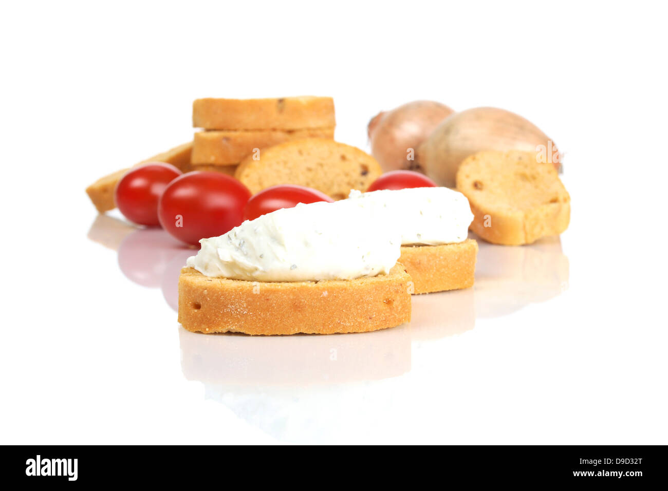 La Bruschetta pan con queso crema Foto de stock