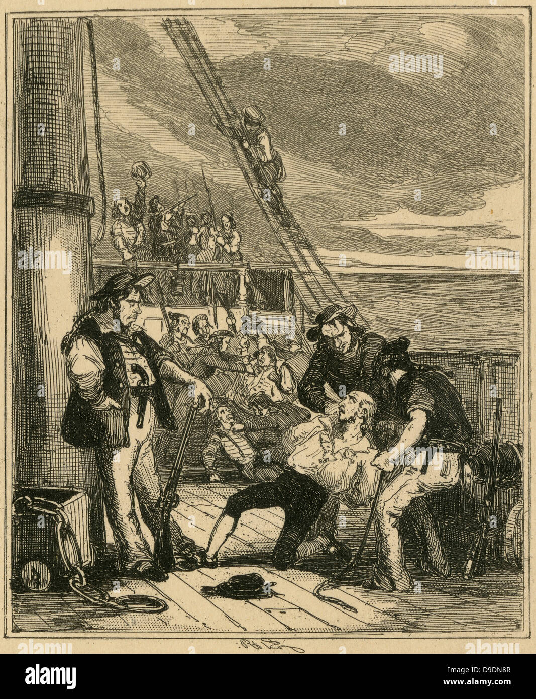El motín del HMS "Bounty", mayo de 1790. El Capitán Bligh a la merced de los amotinados. Ilustración por 'Phiz' (1815-1882). Foto de stock