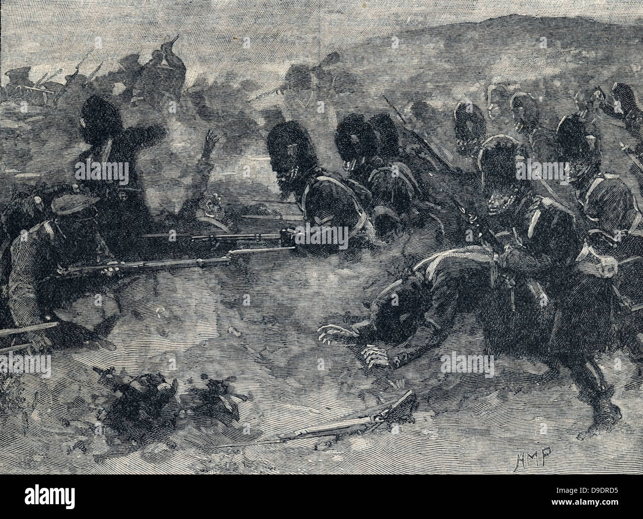 Guerra de Crimea 1853-1856: Batalla de Inkermann, 5 de noviembre de 1854: el Regimiento de Guardias británicos atacan a los rusos. Foto de stock