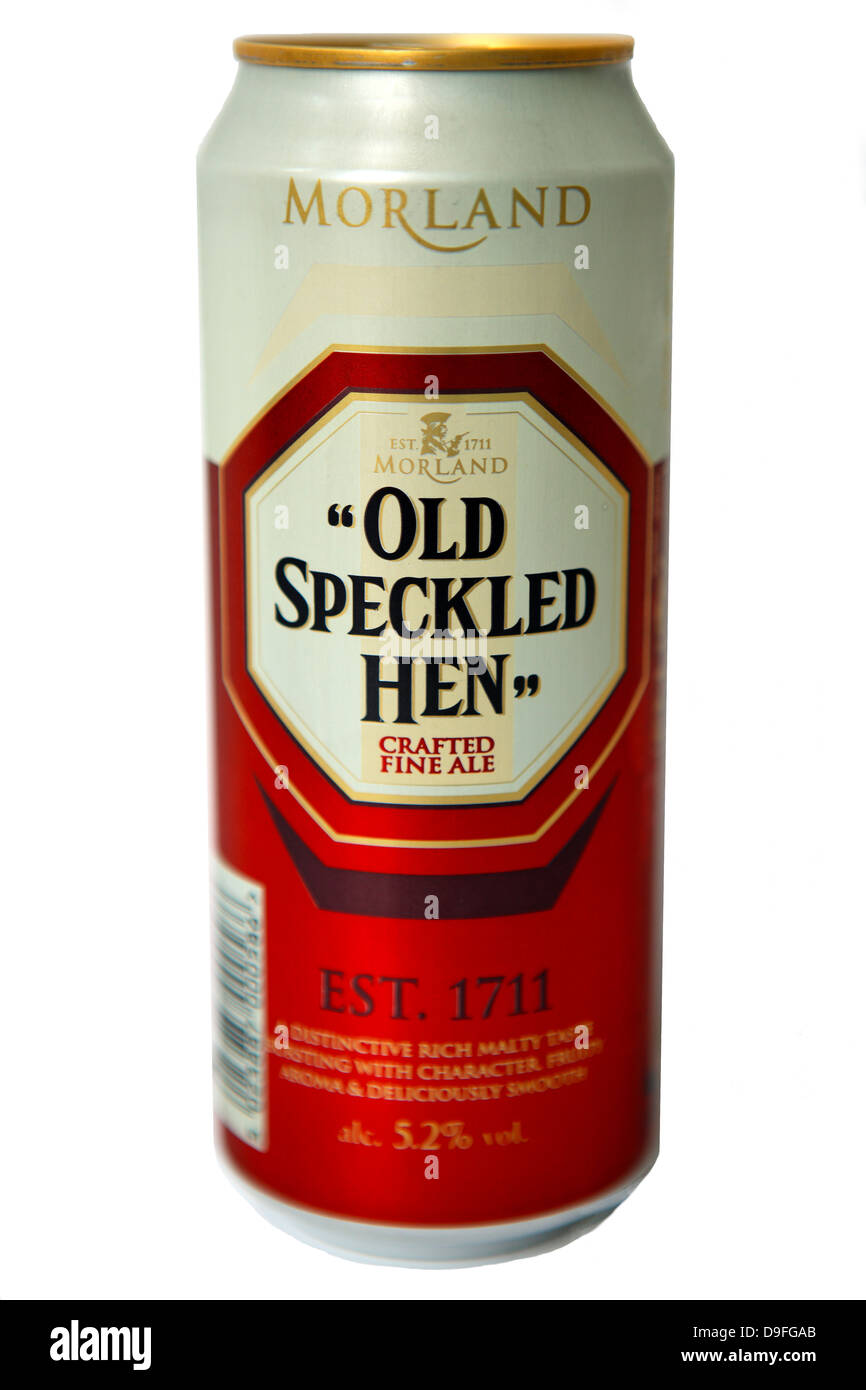 Lata de cerveza - Old Speckled Hen por Morland Foto de stock