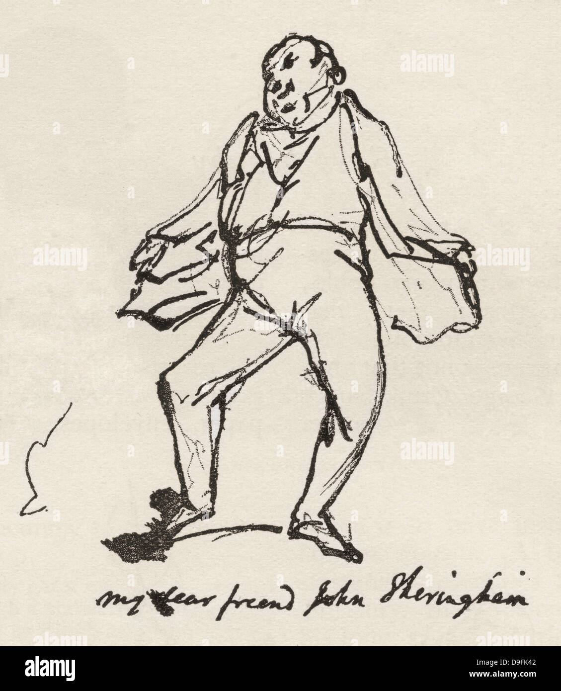 Un boceto en lápiz y tinta por George Cruikshank de su amigo el Sr. John Sheringham. Foto de stock