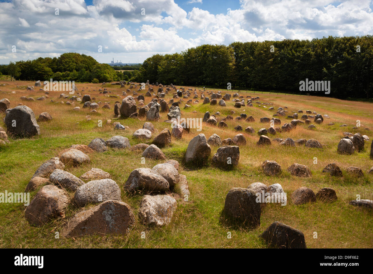 Cementerio vikingo, Lindholm Hoje, Aalborg, en Jutlandia, Dinamarca, Escandinavia Foto de stock