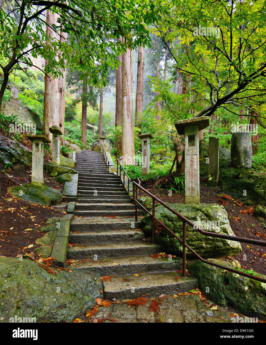 Ruta de senderismo de montaña Yamadera Templo en Yamagata, Japón. Foto de stock