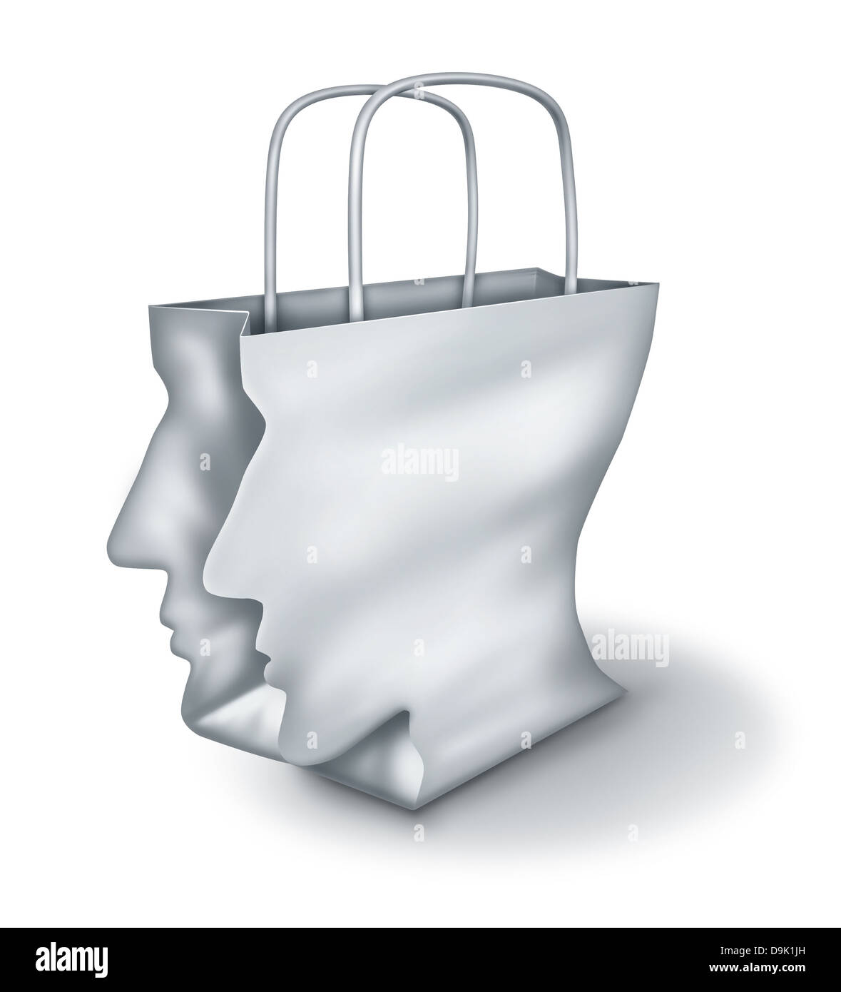 Soluciones de compras y compradores inteligentes como un concepto de un  cazador de gangas con una bolsa de papel blanco con forma de cabeza humana  sobre un fondo blanco Fotografía de stock -