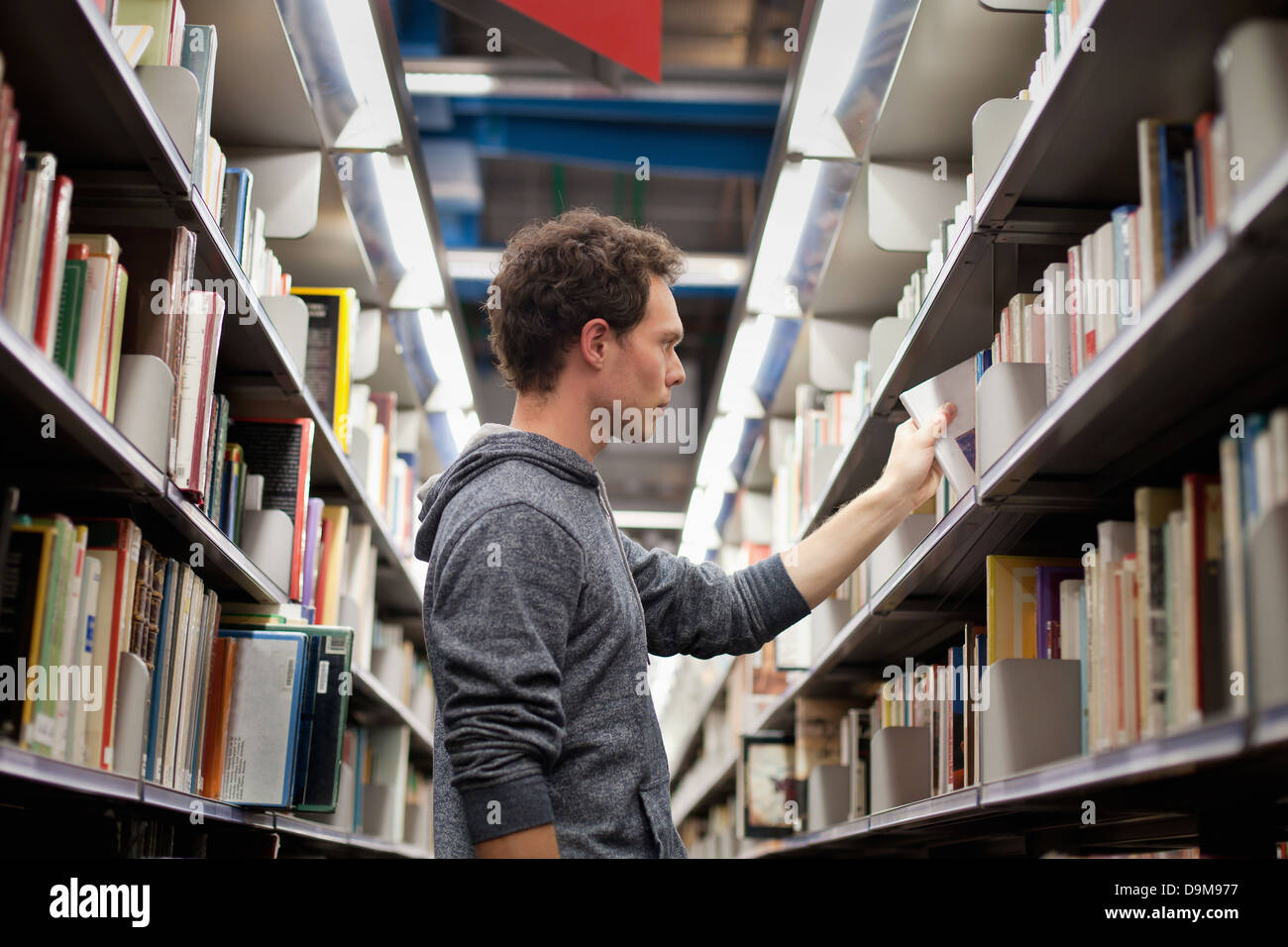 Estudiante en librería o biblioteca Foto de stock