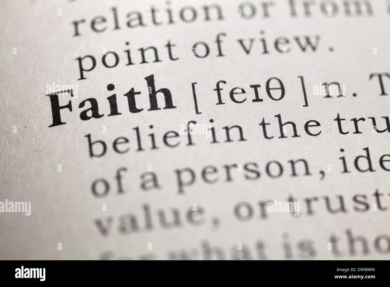 Definición de diccionario de la palabra "fe". Foto de stock