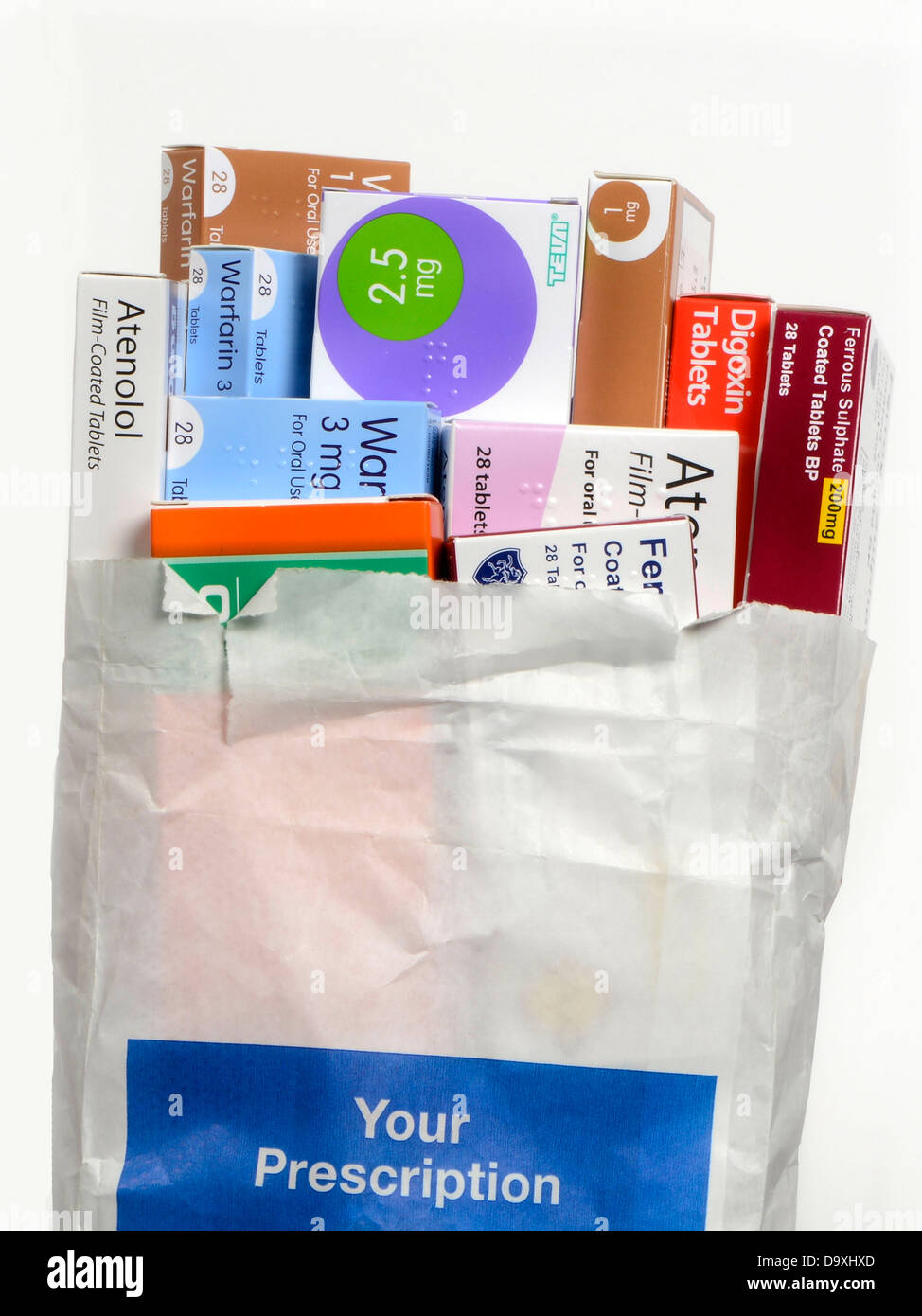 Una bolsa de medicinas con receta en las farmacias. Foto de stock