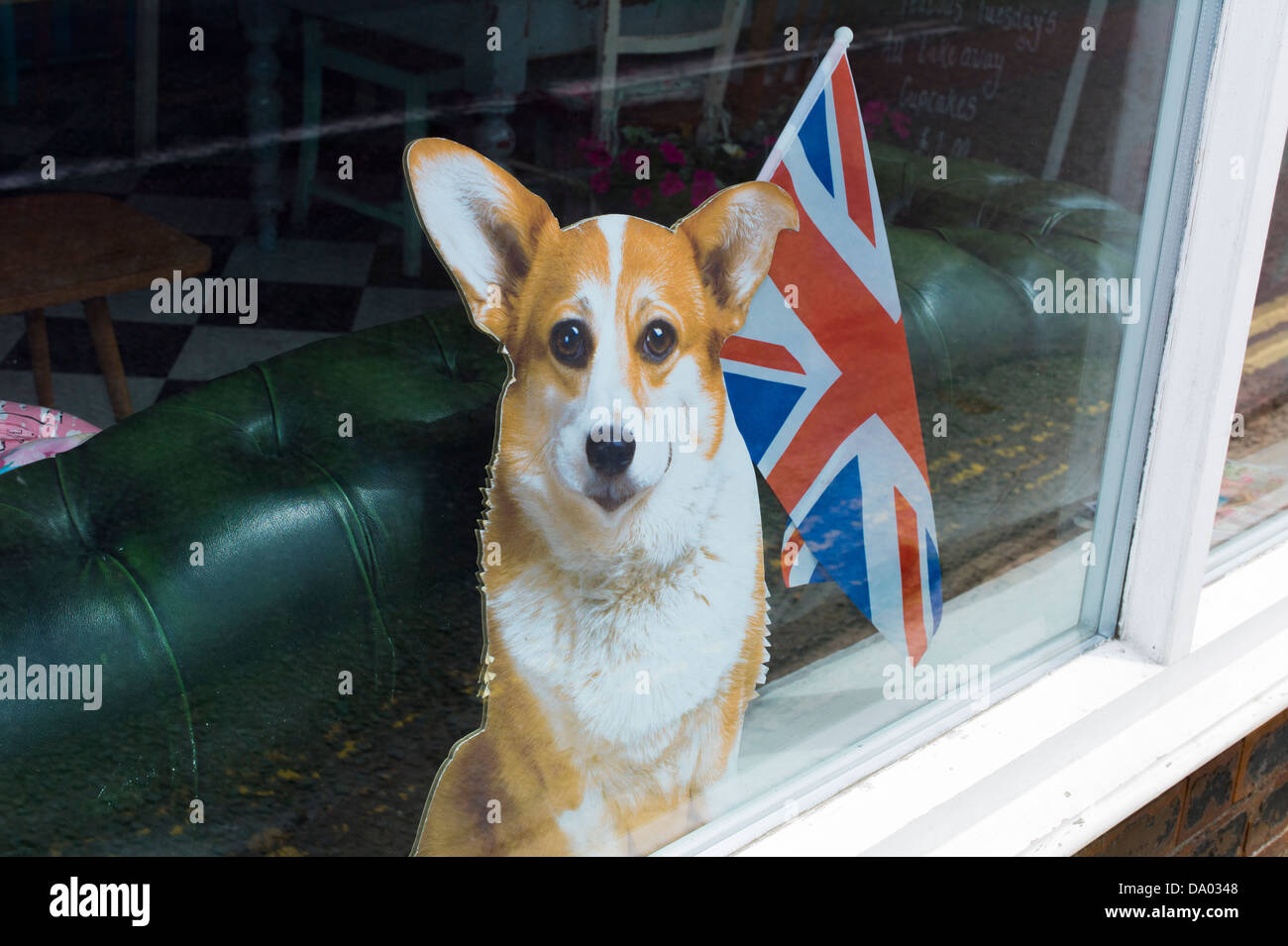 Cartón corgie con Union Jack Ironbridge Shropshire UK Foto de stock