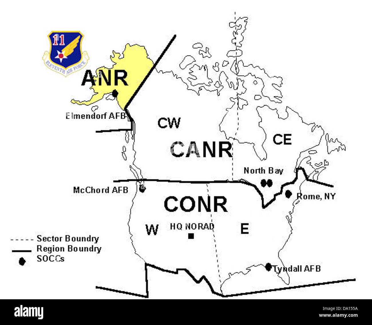 Alaska Región NORAD - Mapa Foto de stock