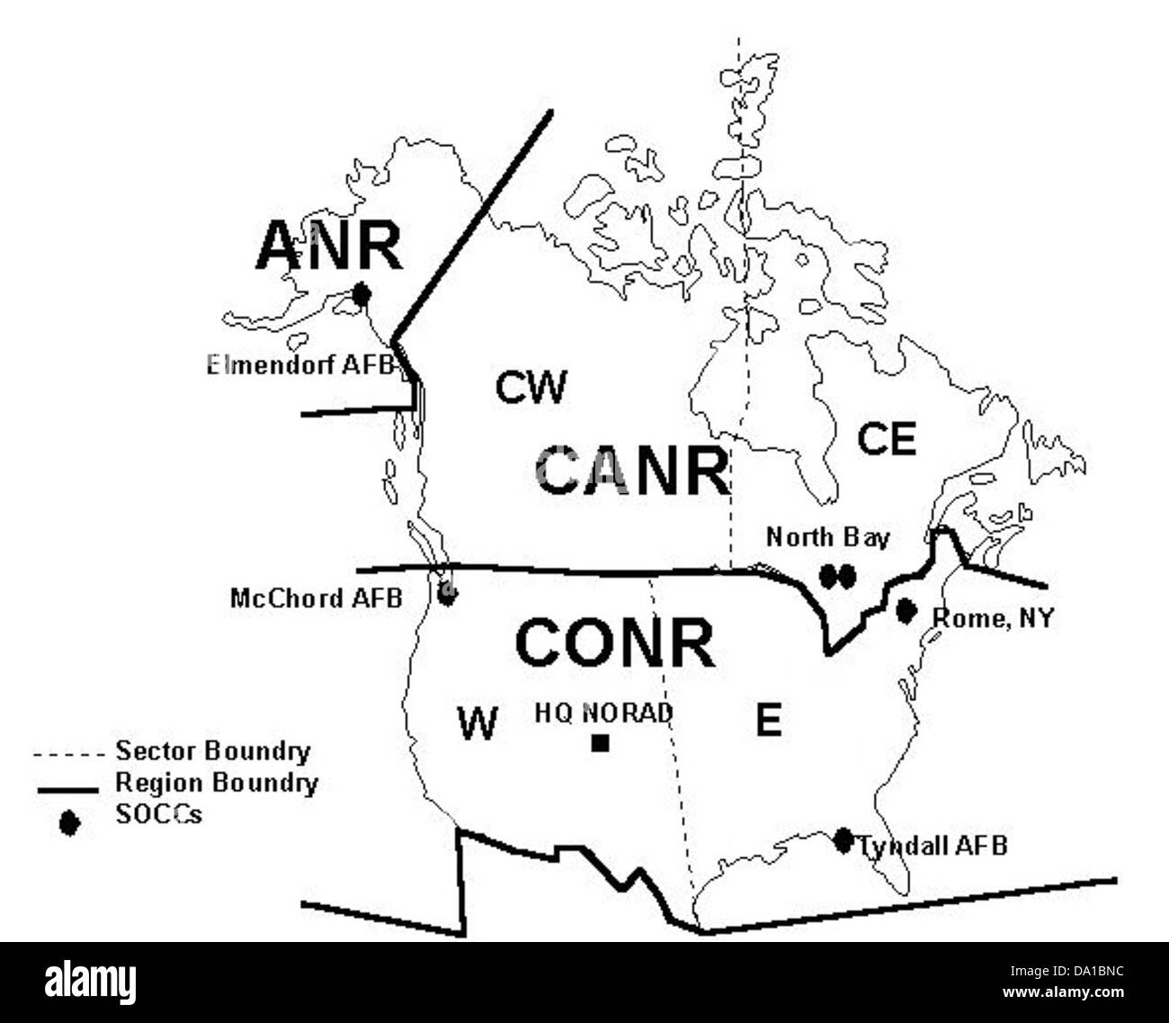 El NORAD Region-Sector Mapa Foto de stock