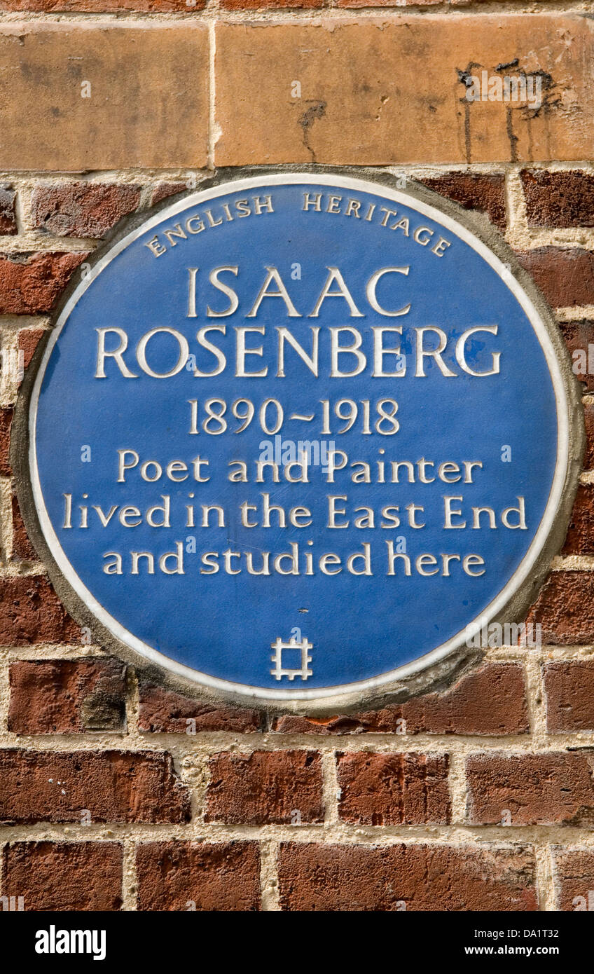 Pared exterior de placa azul Isaac Rosenberg de la Galería de Arte Whitechapel. Whitechapel High Street Londres E1 Reino Unido. 2013 2010s HOMER SYKES Foto de stock