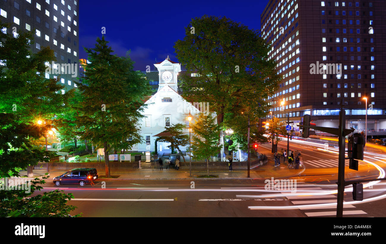 Ciudad de Sapporo en la torre del reloj. Foto de stock