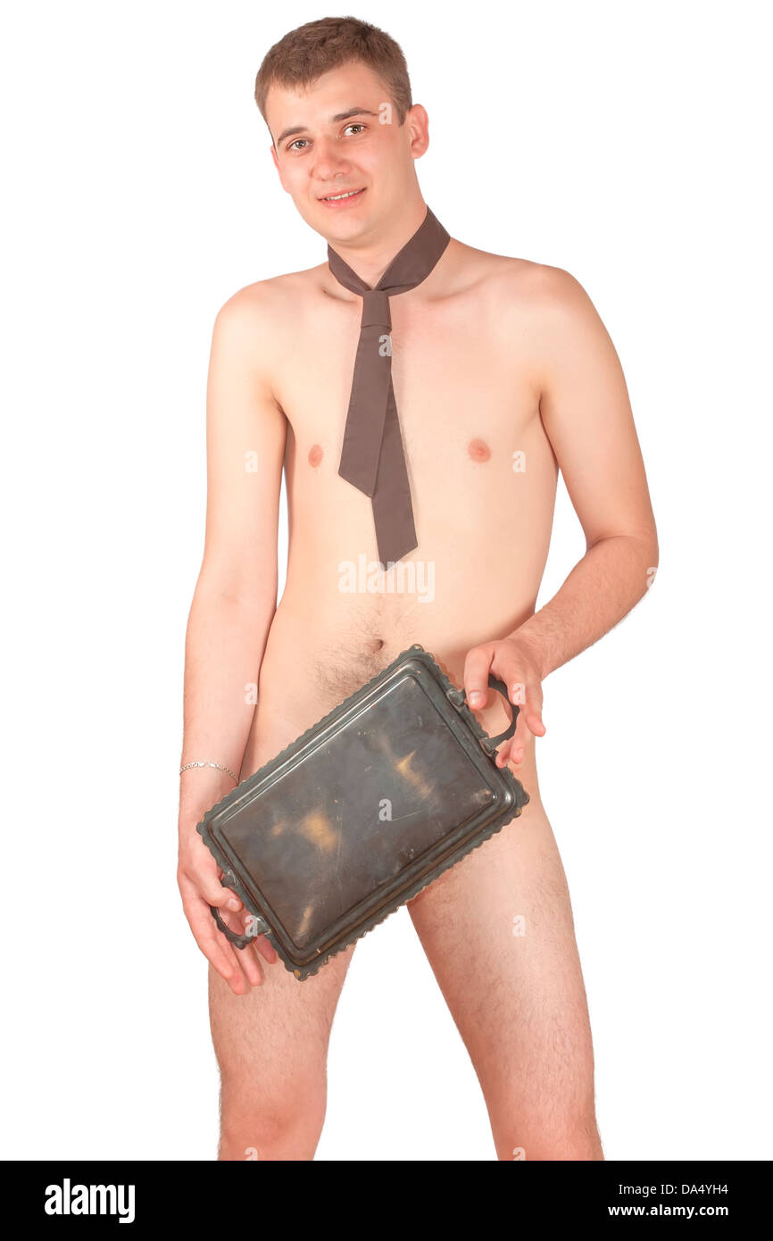 Joven desnudo con corbata una bandeja de cierra Fotografía de stock - Alamy