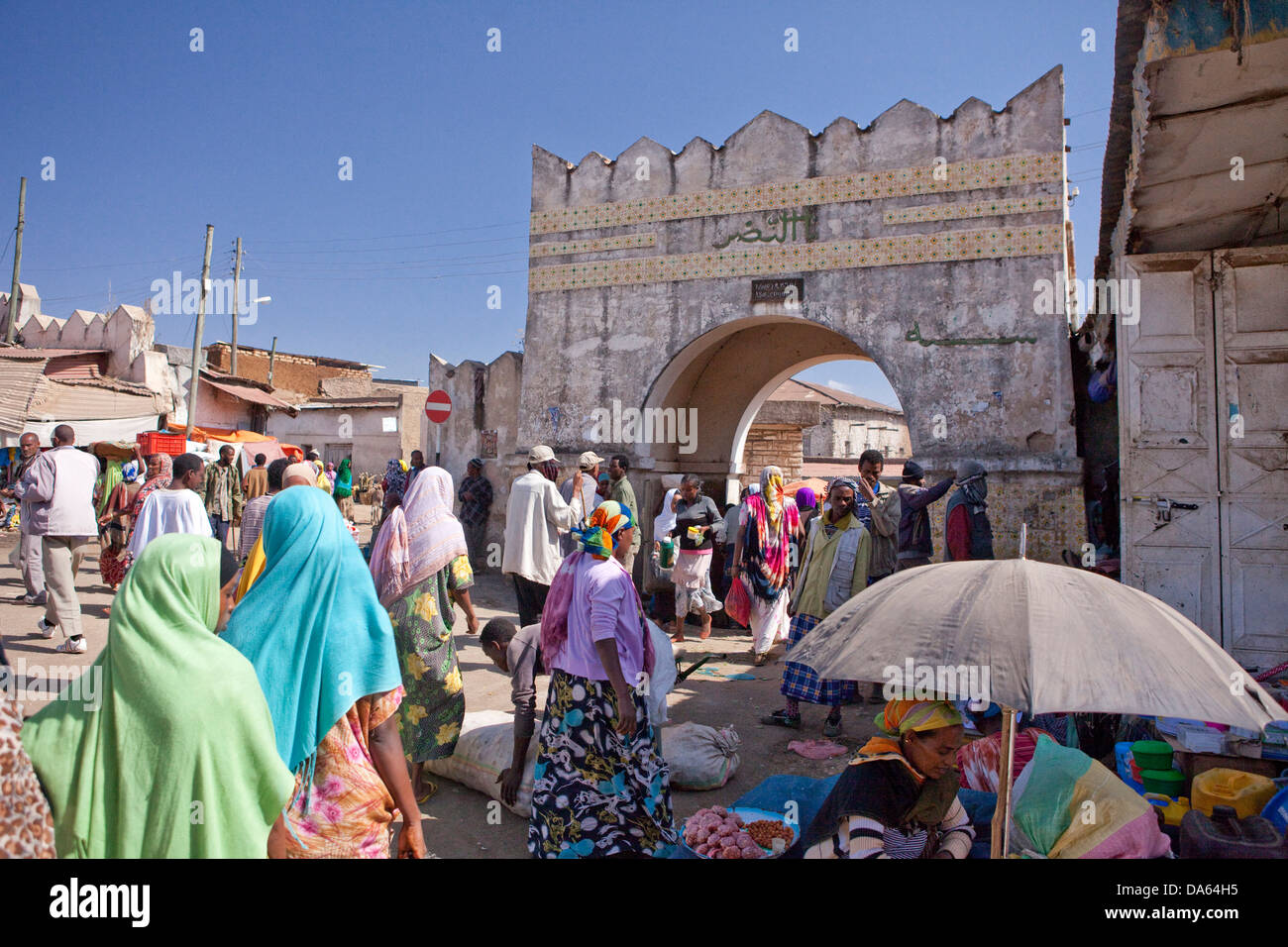 Puerta de la ciudad, en Harar, Etiopía, la UNESCO, patrimonio cultural de la humanidad, África, pueblo, ciudad, puerta Foto de stock
