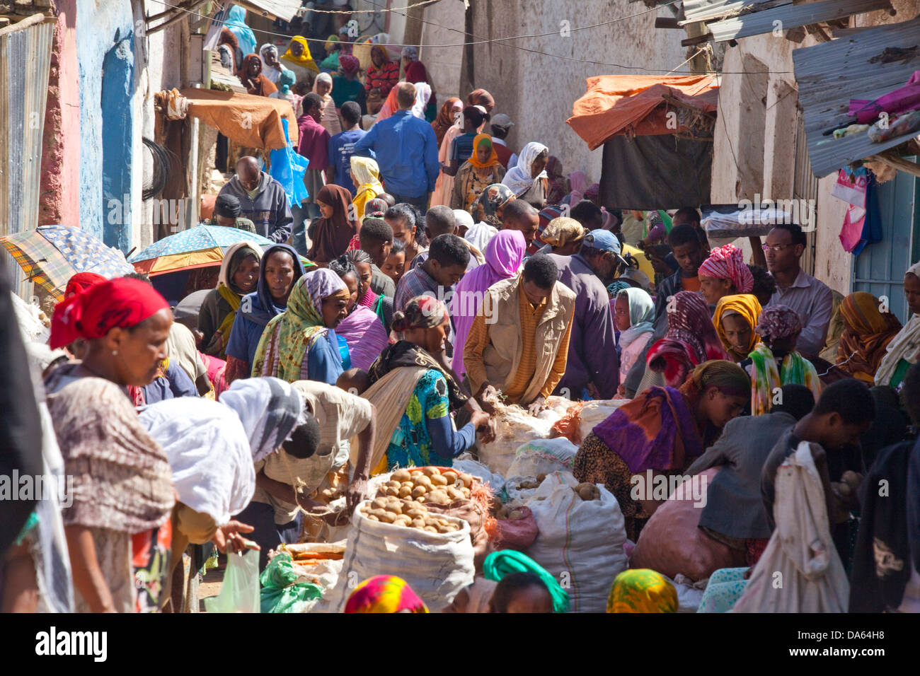 Mercado, Harar, Etiopía, la UNESCO, patrimonio cultural de la humanidad, África, pueblo, ciudad, comercio, Foto de stock