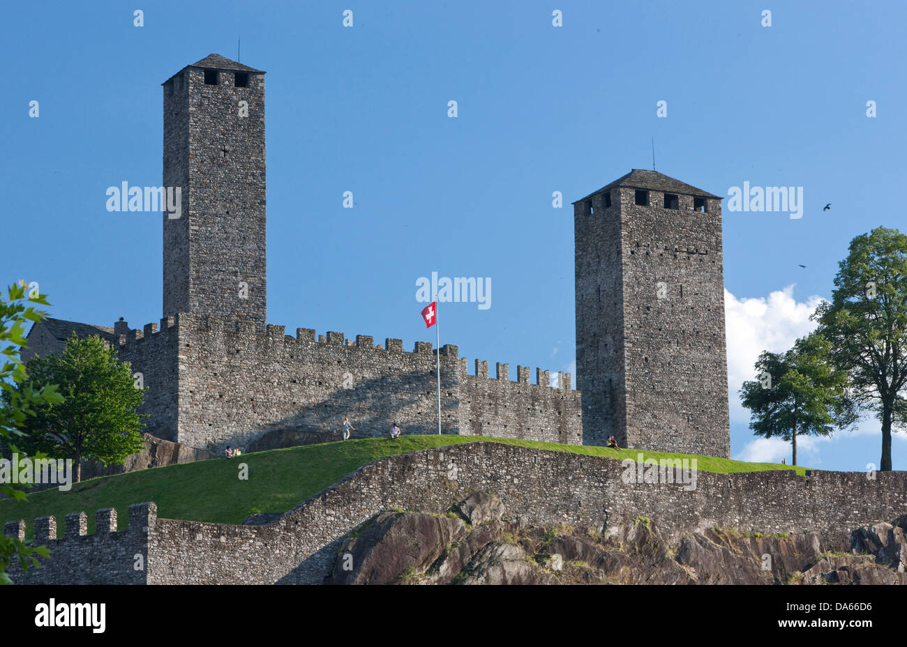 Castello Grande, Bellinzona, construcción, Castillo, cantón, TI, Ticino, en el sur de Suiza, Suiza, Europa, Fort, w Foto de stock