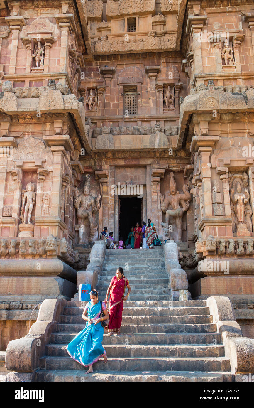 La India, Sur de la India, en Asia, en Tamil Nadu, Thanjavur, Tanjor, Sri Brihadeshwara, Templo, patrimonio de la humanidad, arte Dravidian, entrada, St. Foto de stock