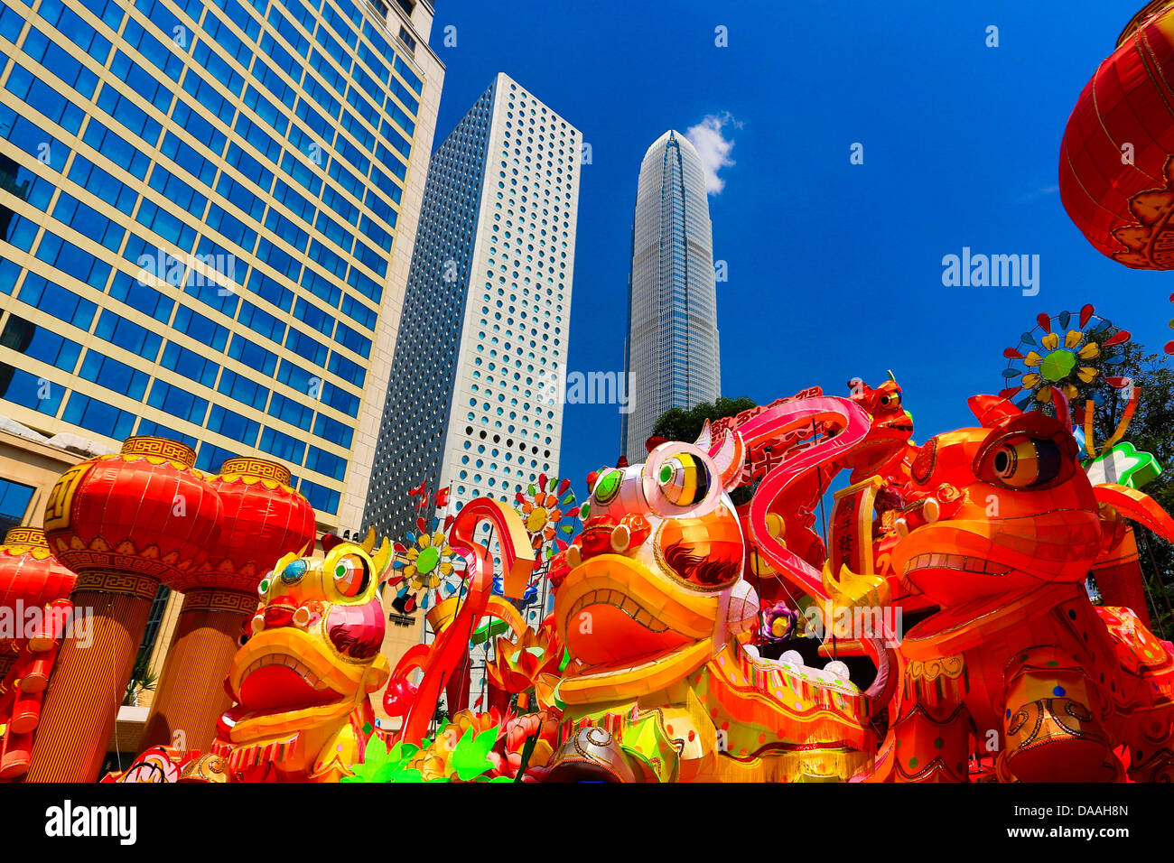 Hong Kong, China, Asia, ciudad, Distrito Central, Monumento, Plaza, centro financiero, construcción, arquitectura, edificios, central Foto de stock