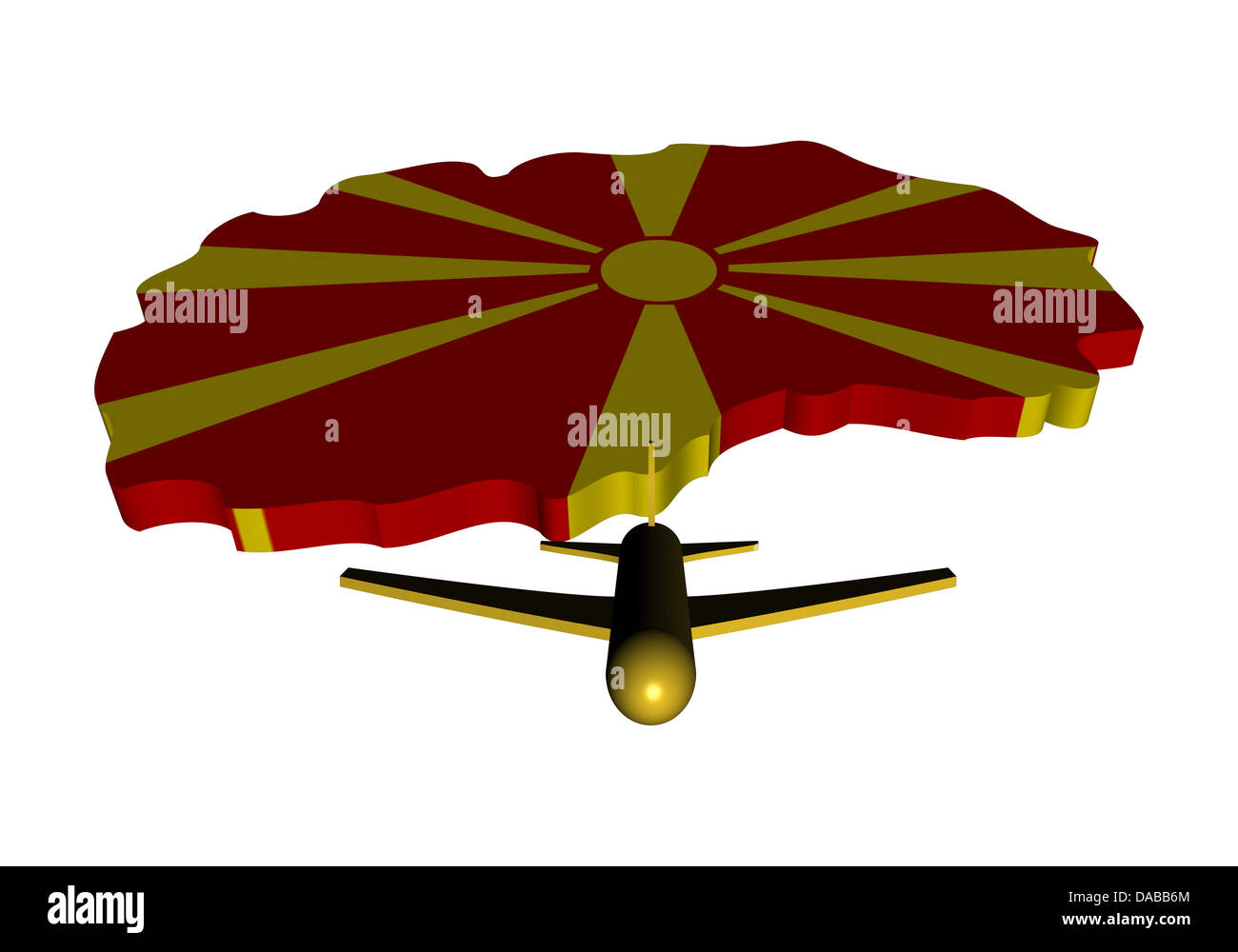 Avión despegando desde Macedonia bandera mapa ilustración Foto de stock