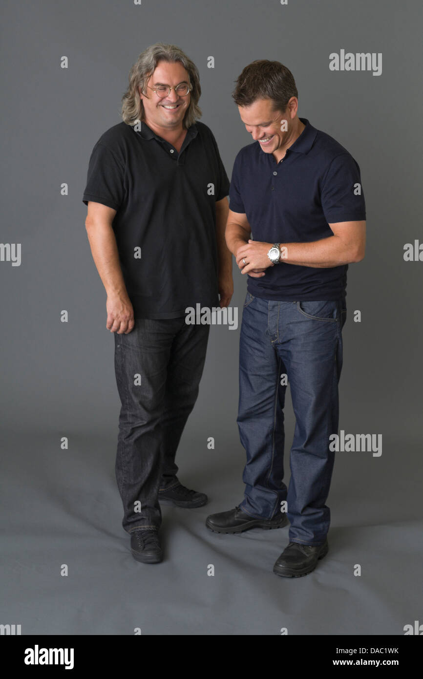 LOS ANGELES - El 7 de julio el actor Matt Damon y el director Paul Greengrass, en Los Angeles, California, EE.UU. el 7 de julio de 2007. Foto de stock