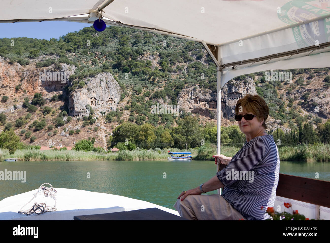 Vacaciones en barco en el río Dalyan Turquía Foto de stock