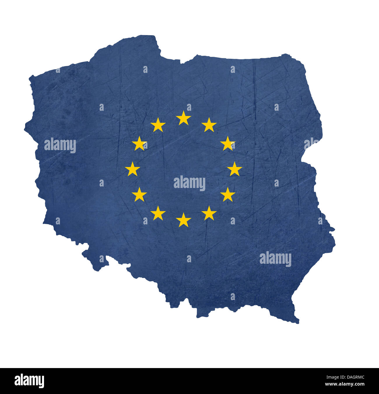 Bandera europea mapa de Polonia aislado sobre fondo blanco. Foto de stock